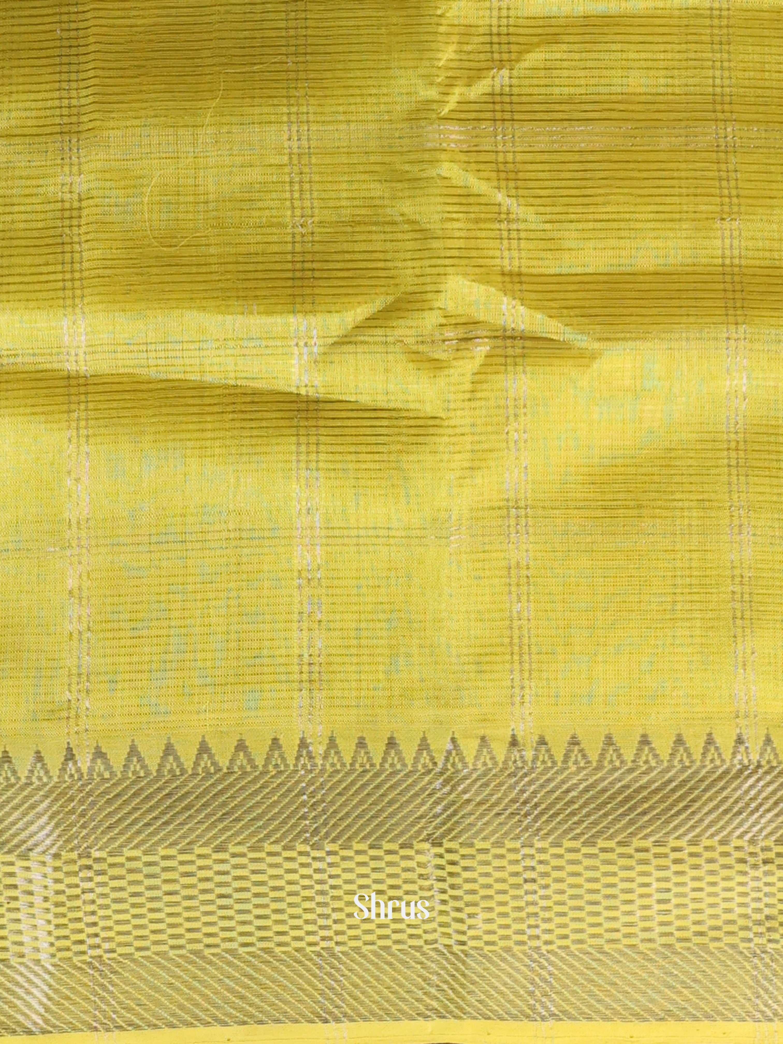 Radiant Yellow Mangalagiri Silk Cotton Saree with Silver Stripes & Zari Border -1