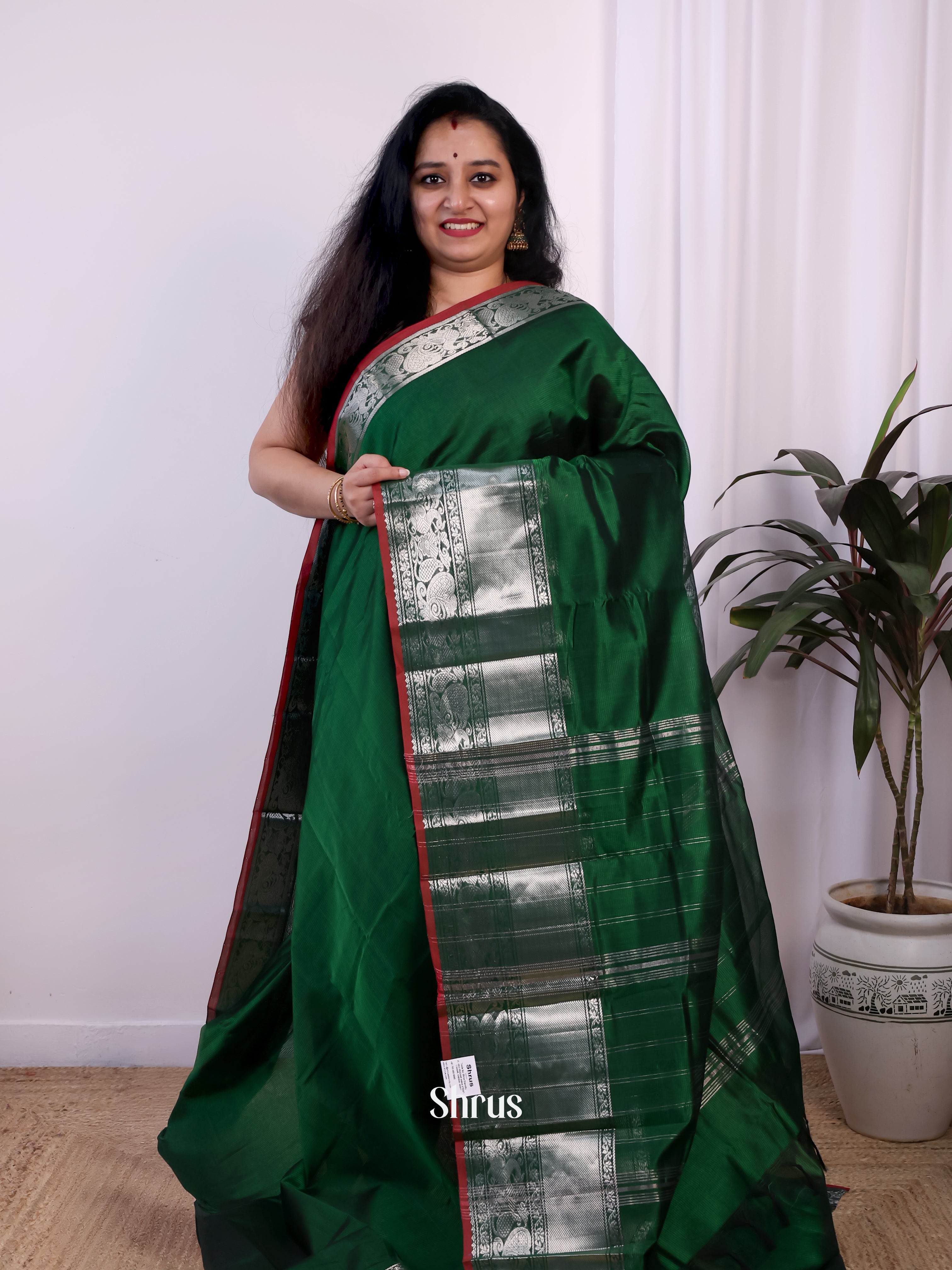 Green & Maroon - Mangalagiri silkcotton Saree - Shop on Shrus.com