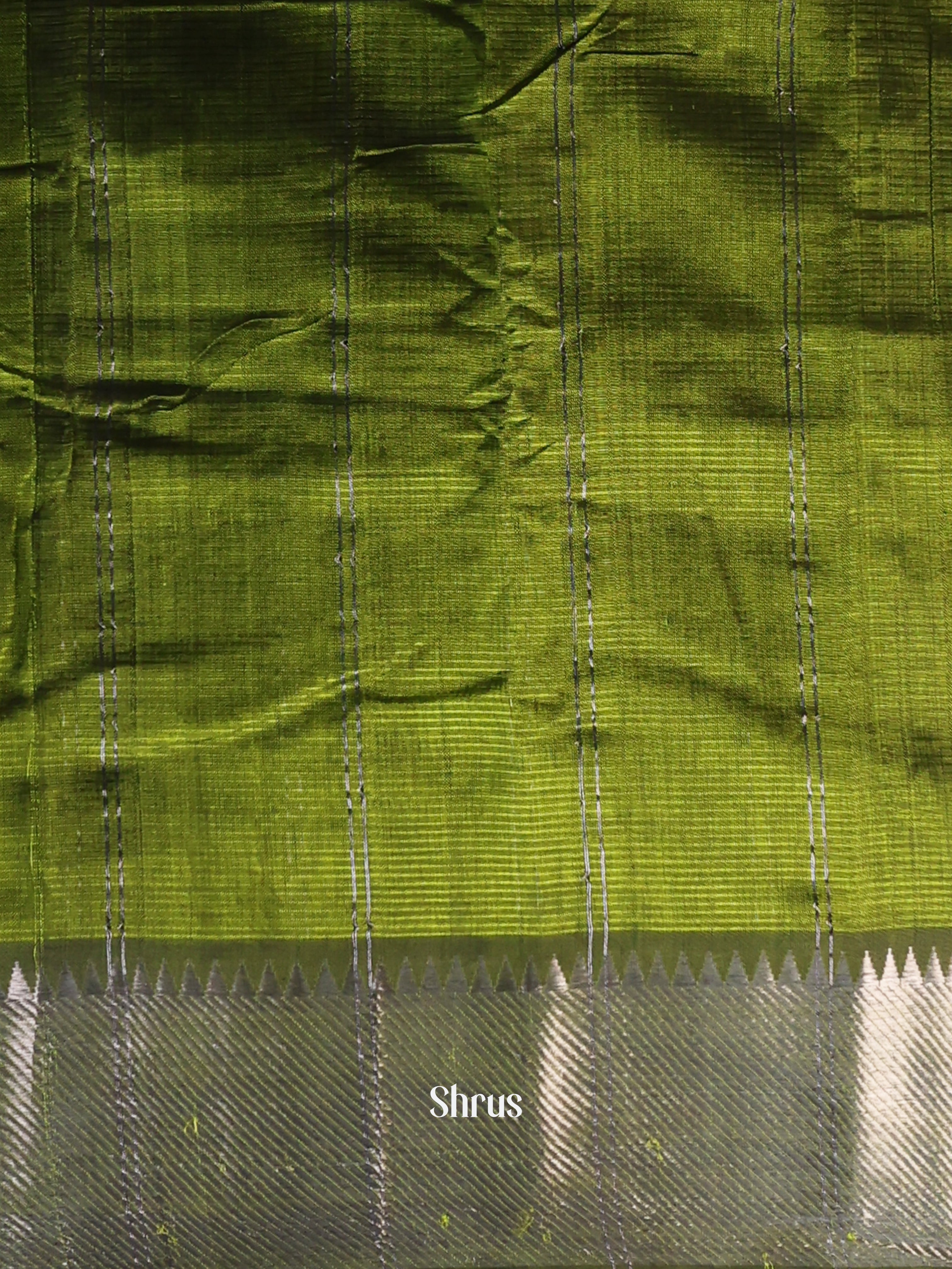 Olive Green Stripes(Single Tone) - Mangalagiri silkcotton Saree - Shop on Shrus.com