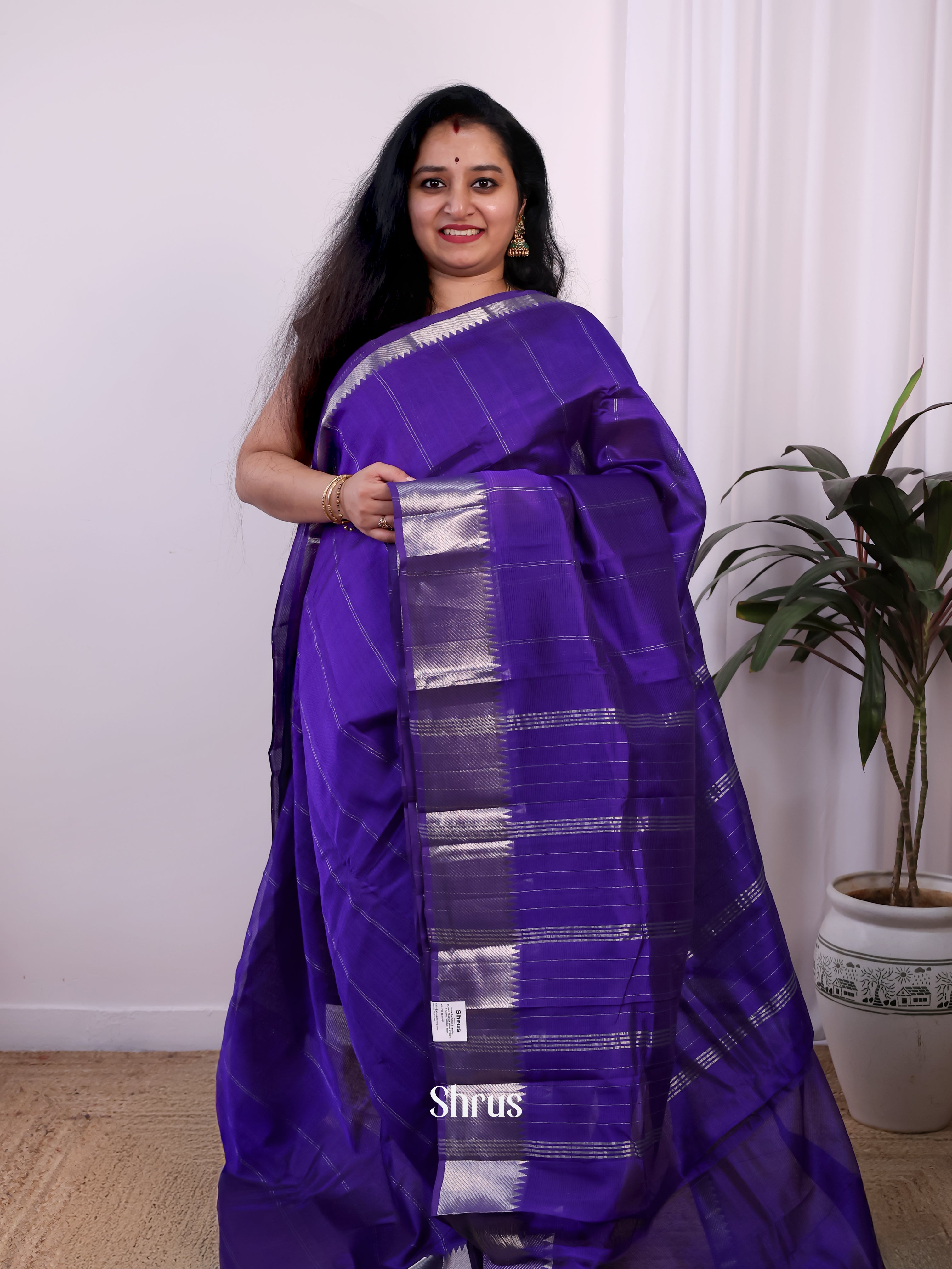 Violet Stripes(Single Tone) - Mangalagiri silkcotton Saree - Shop on Shrus.com