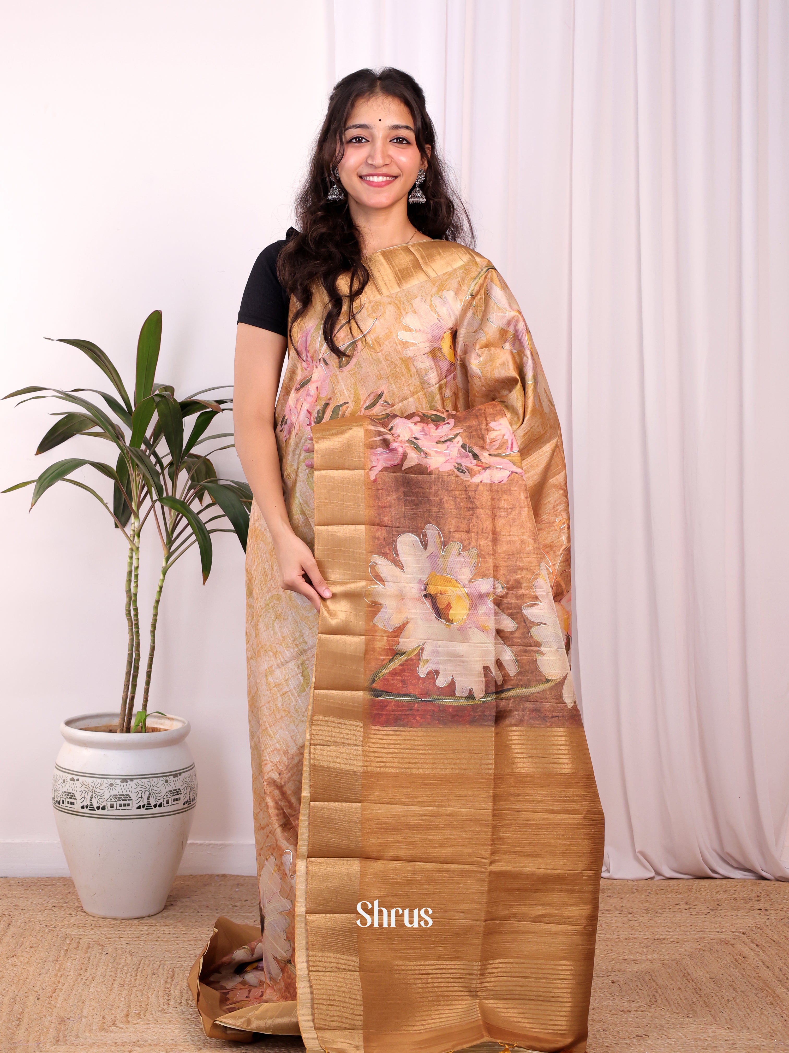 Lite Brown- Moonga Saree - Shop on Shrus.com
