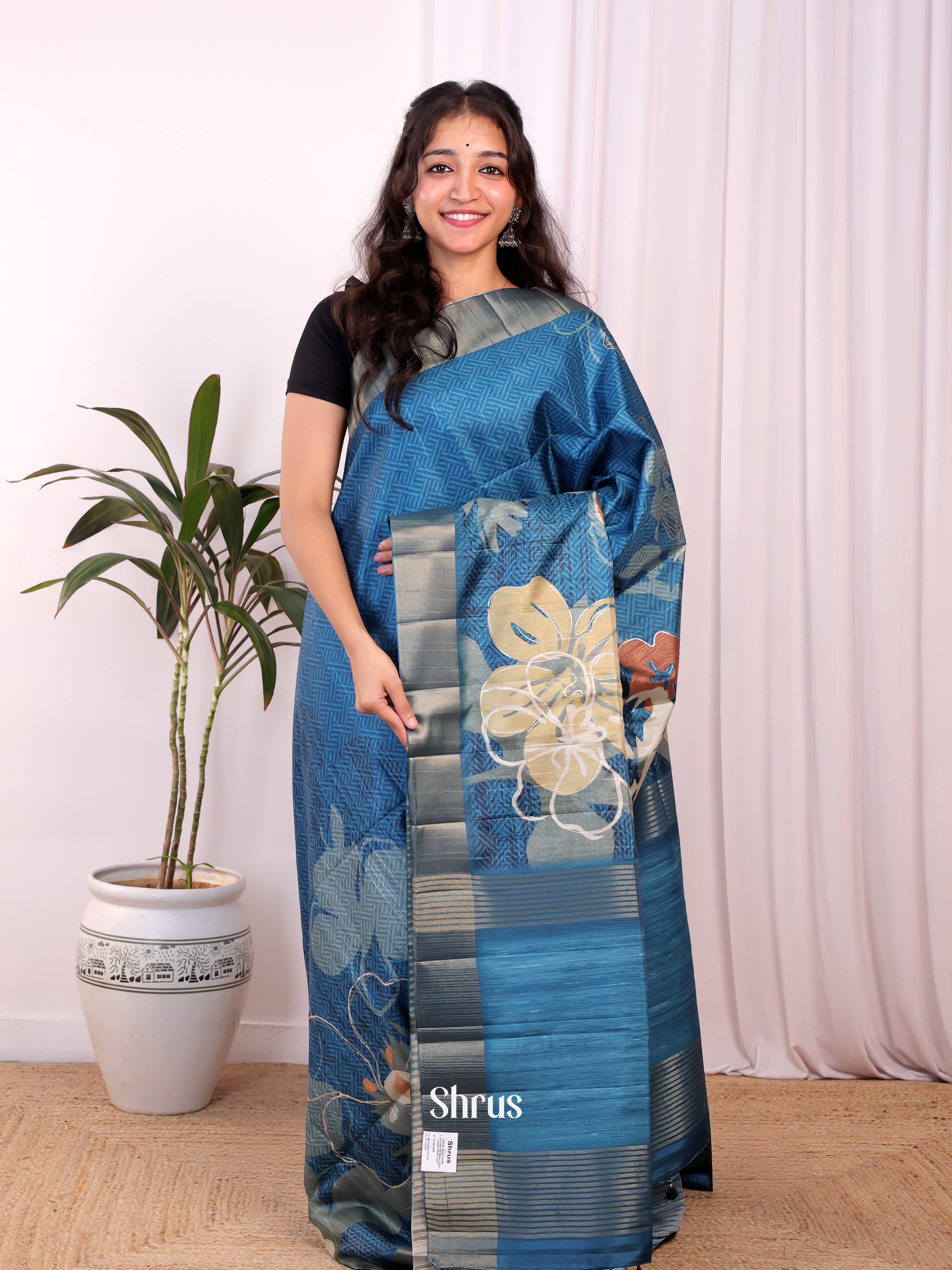 Blue - Moonga Saree - Shop on Shrus.com