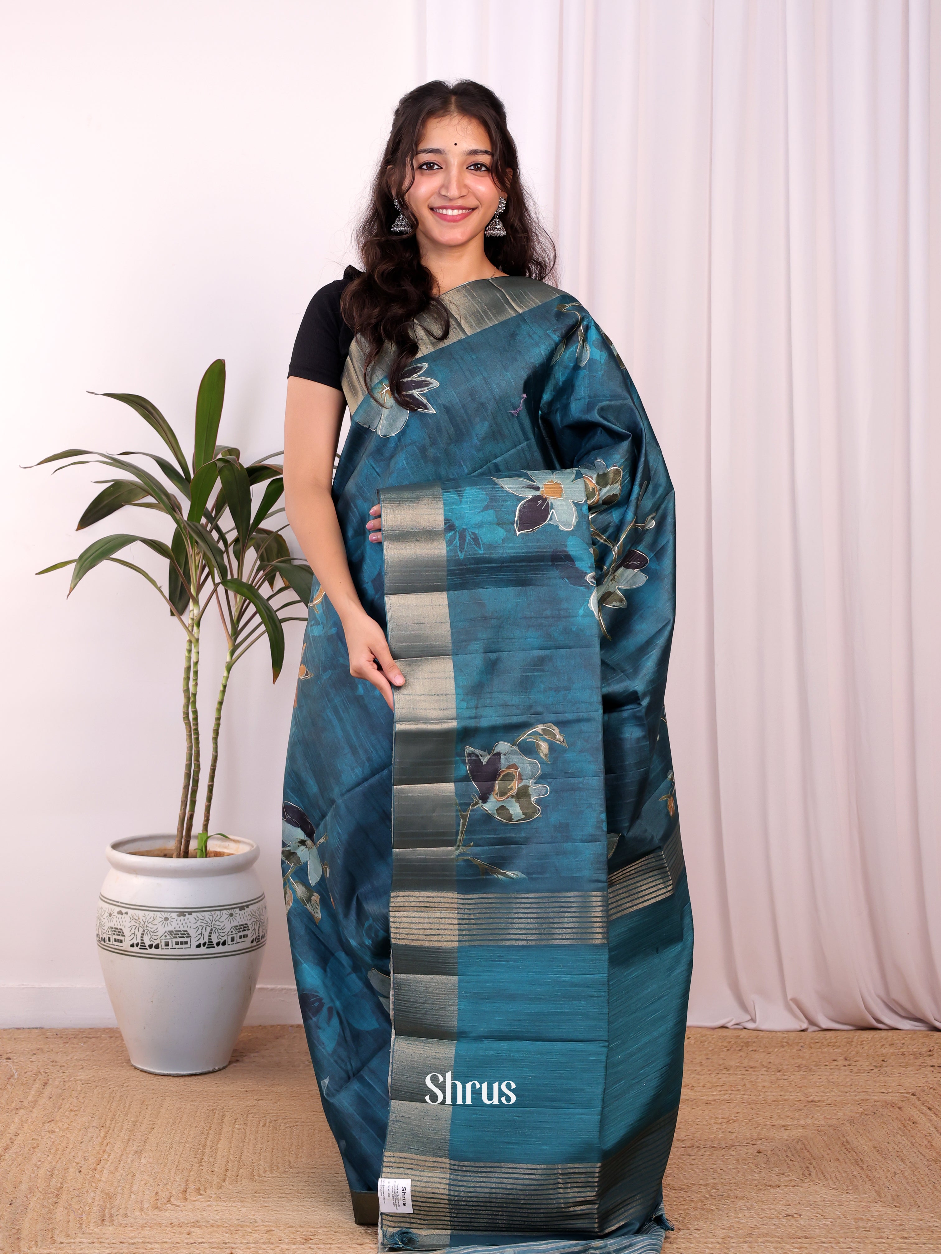 Blue - Moonga Saree - Shop on Shrus.com
