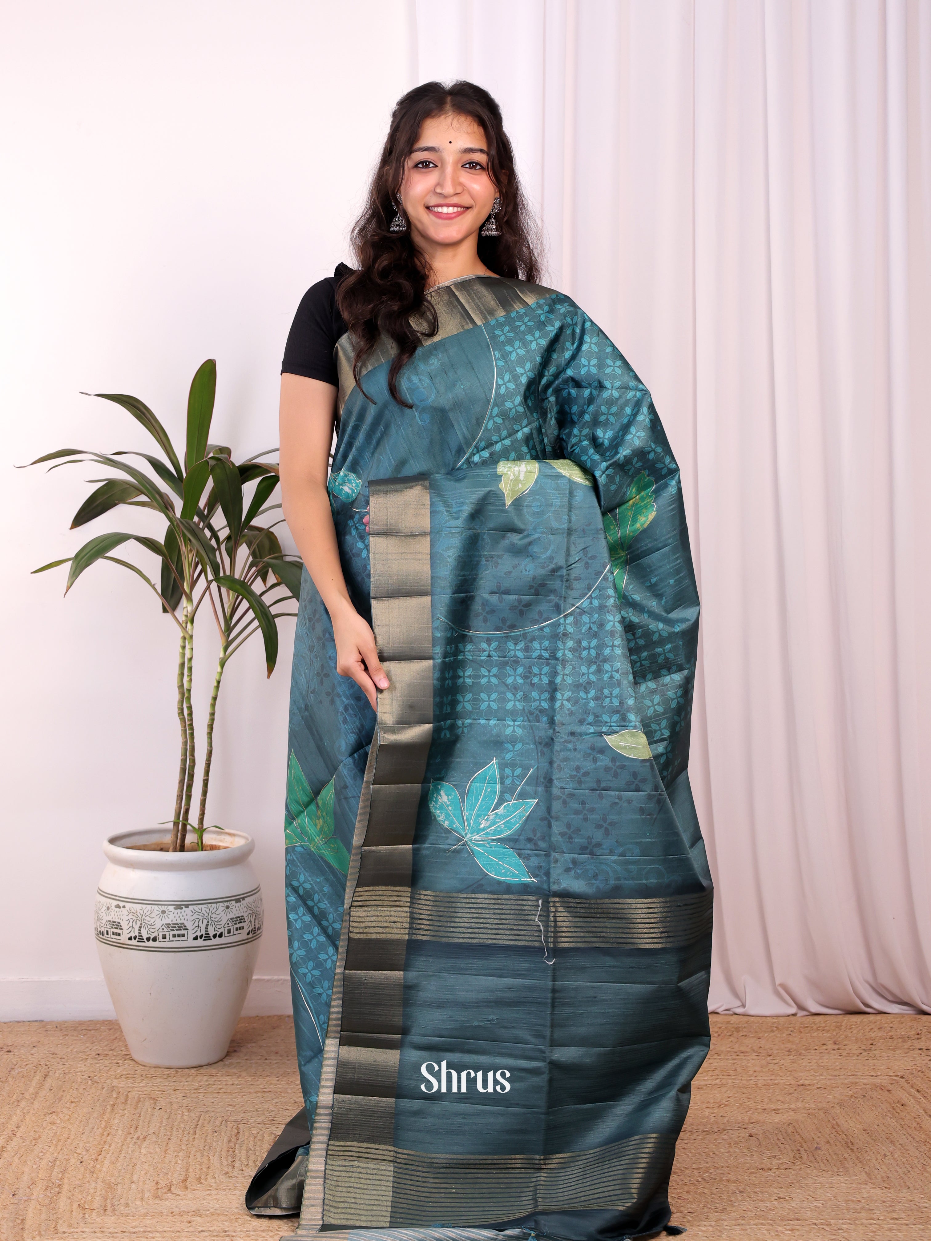 Blue - Moonga Saree - Shop on Shrus.com