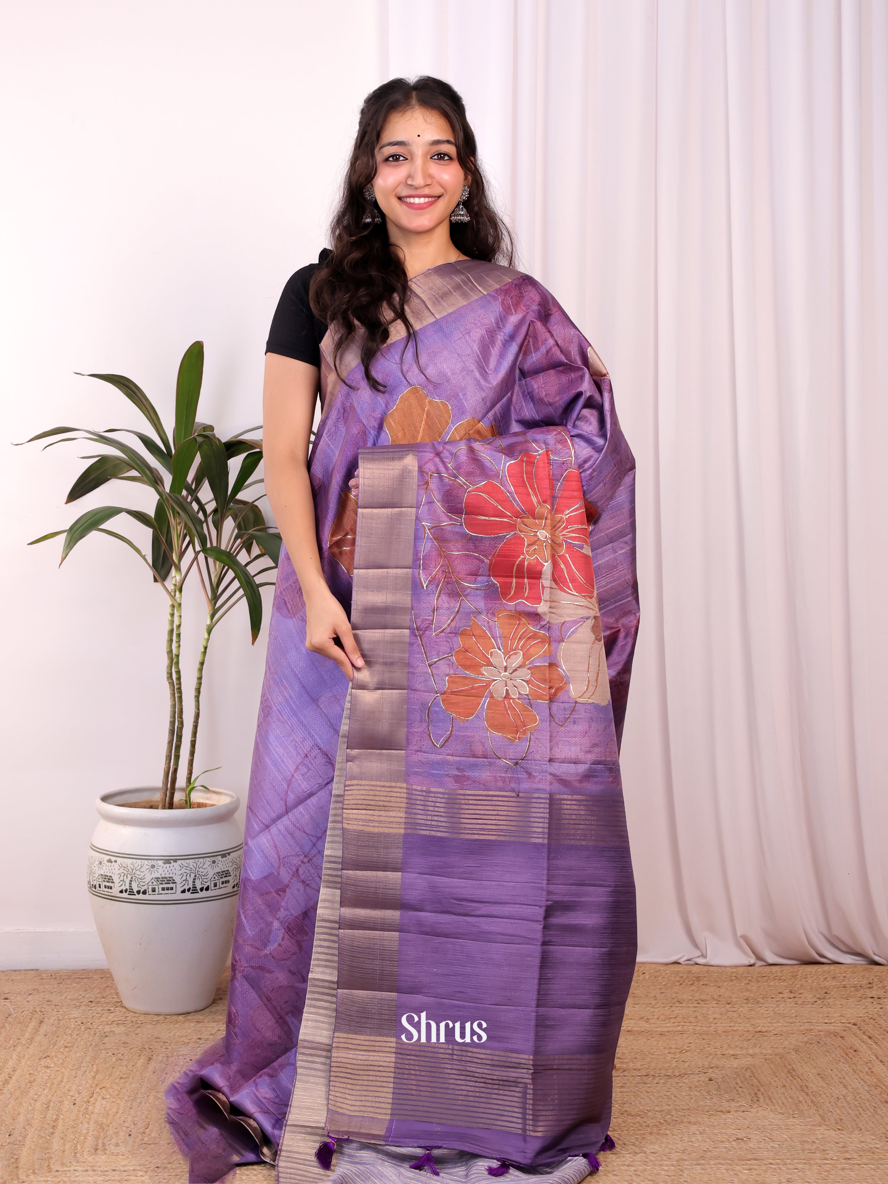Purple- Moonga Saree - Shop on Shrus.com