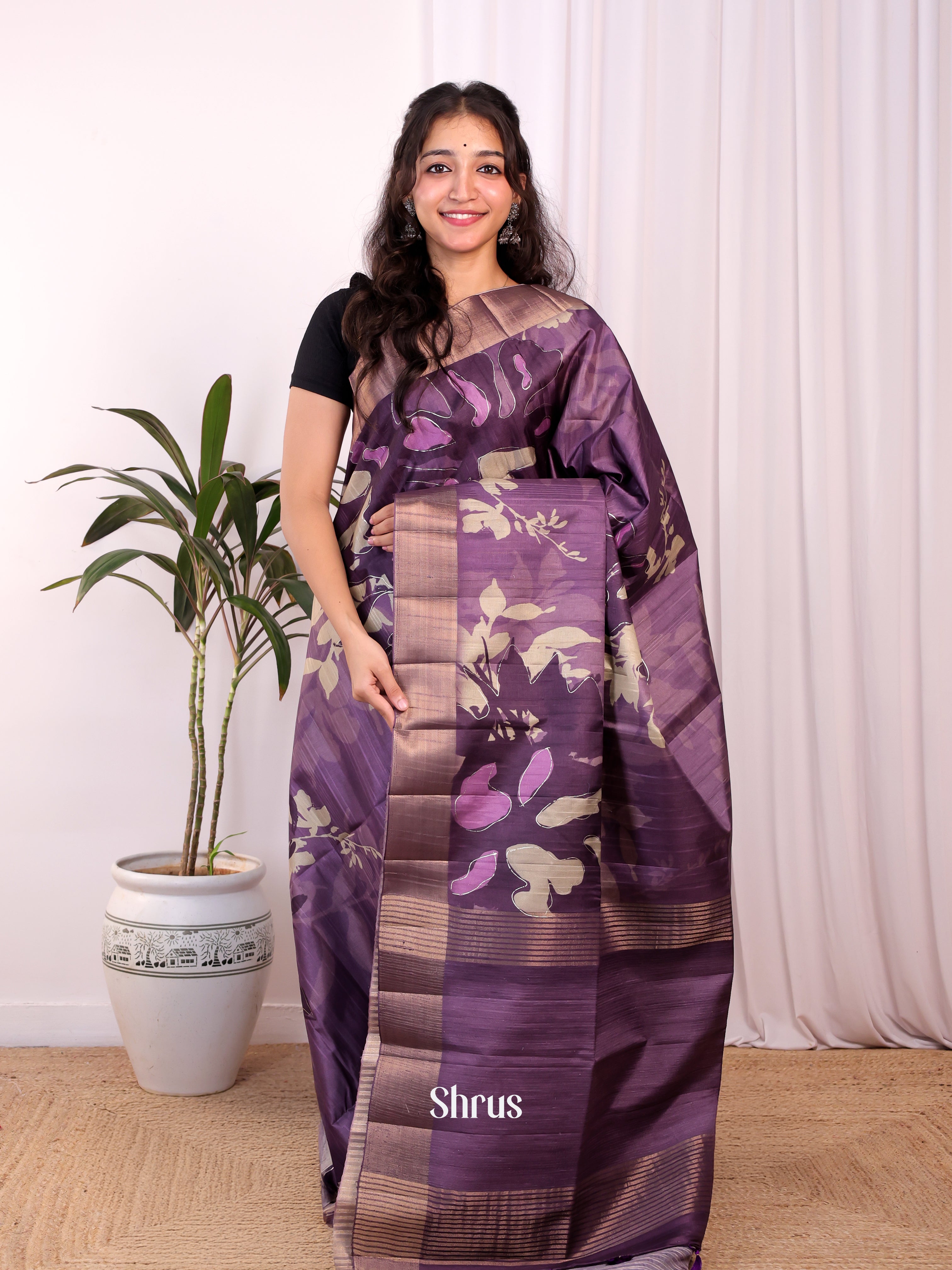 Dark Purple - Moonga Saree - Shop on Shrus.com