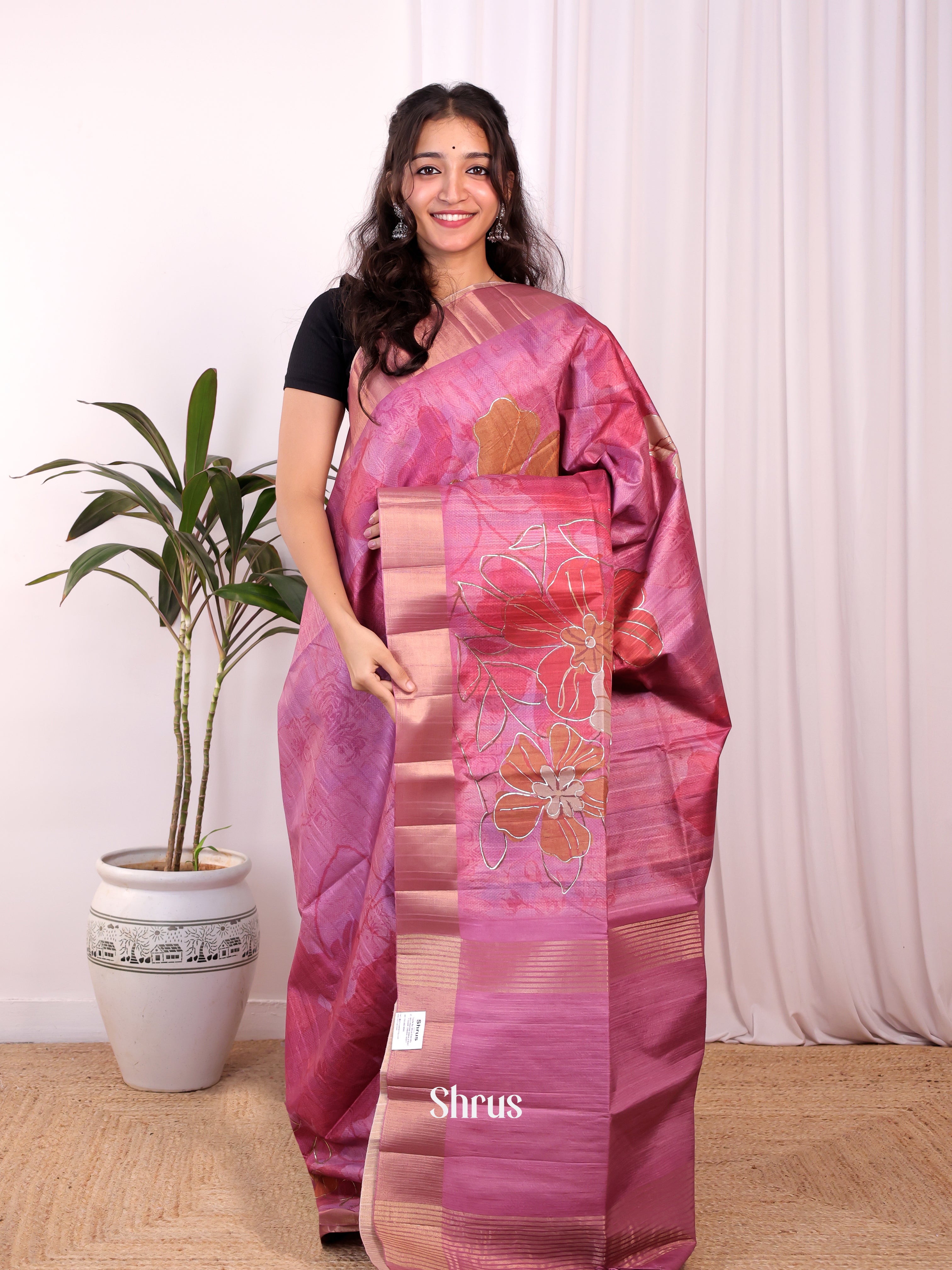 Onion Pink - Moonga Saree - Shop on Shrus.com