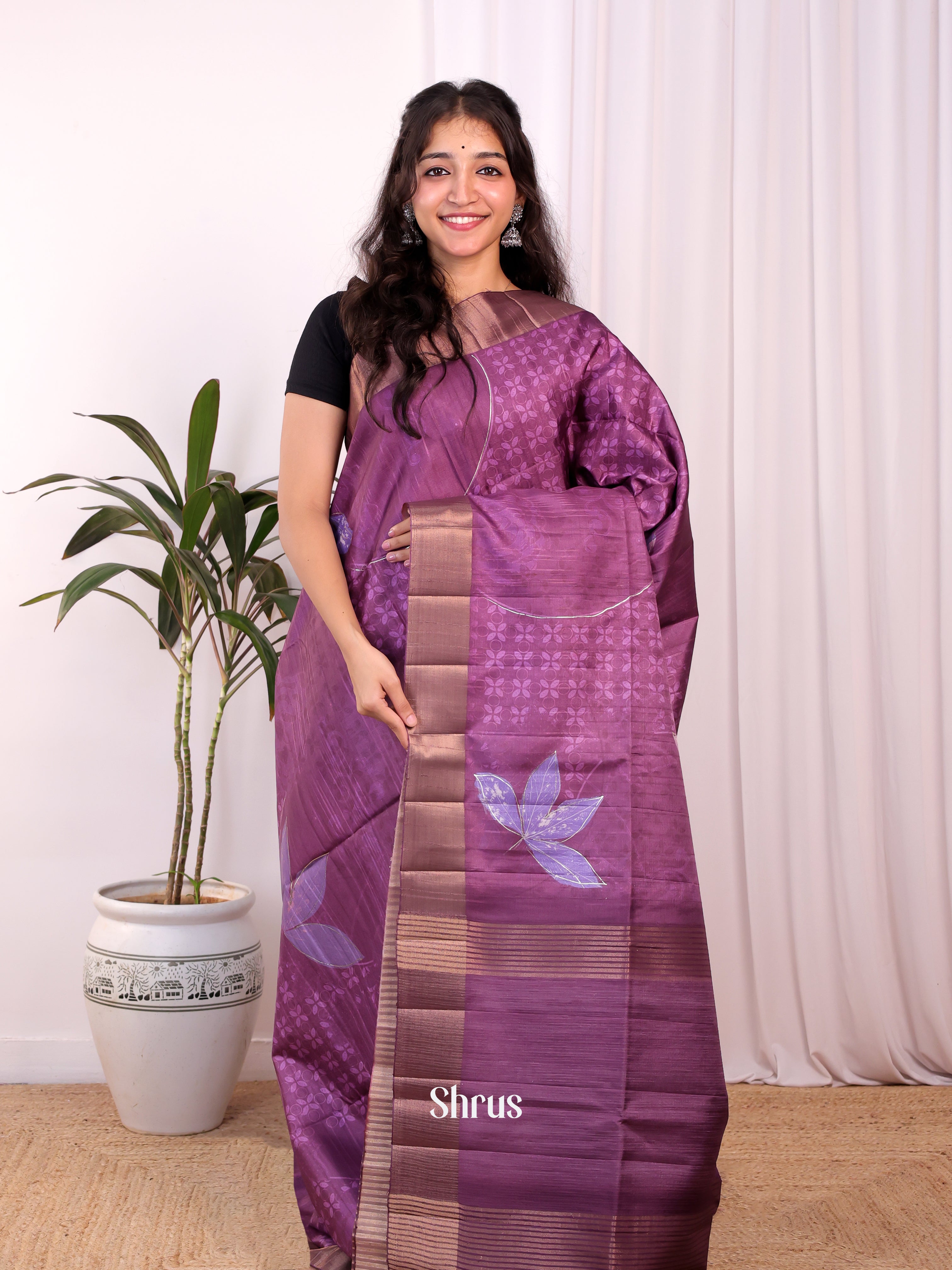 Purple - Moonga Saree - Shop on Shrus.com