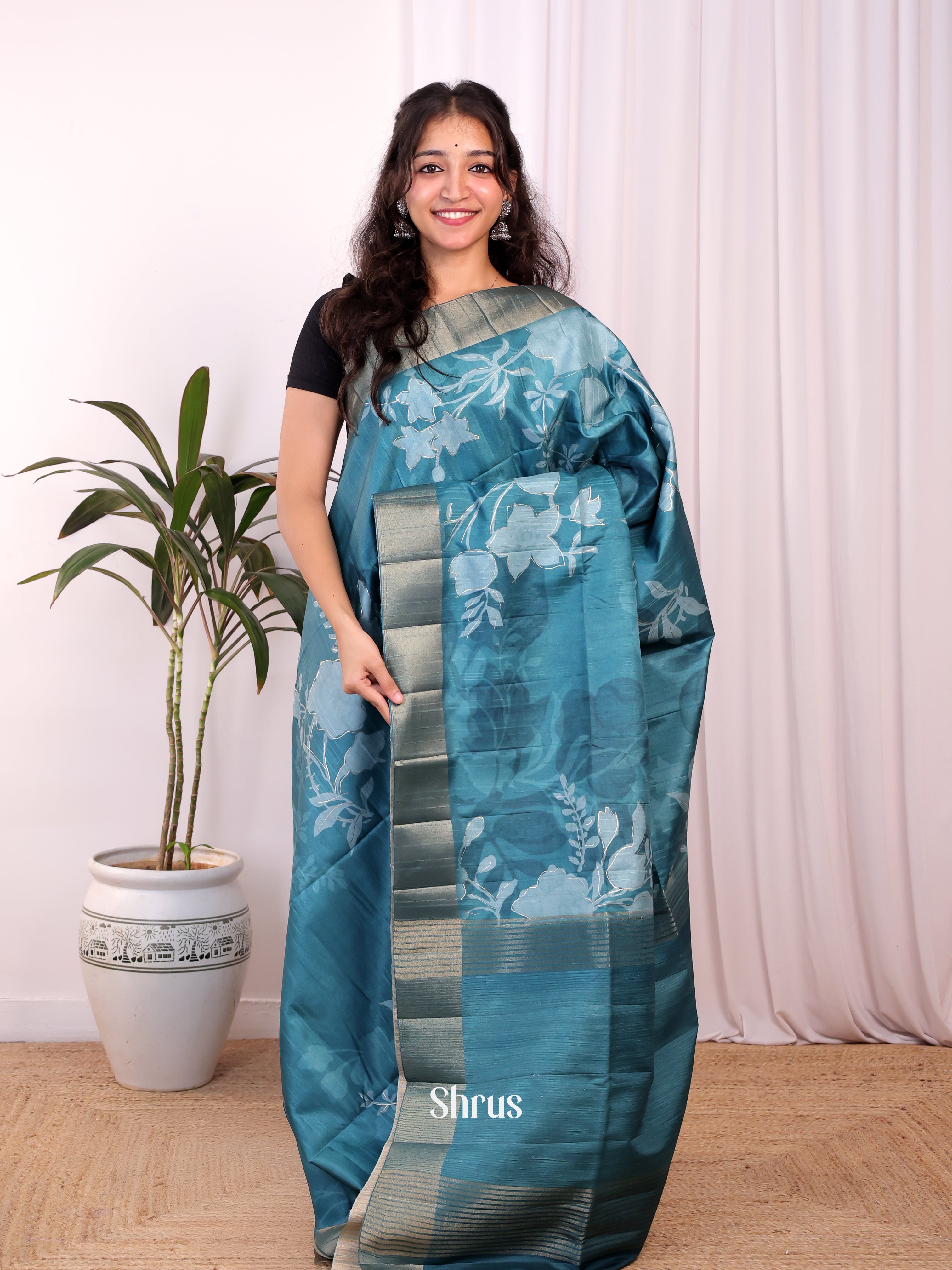 Blue - Moonga Saree - Shop on Shrus.com