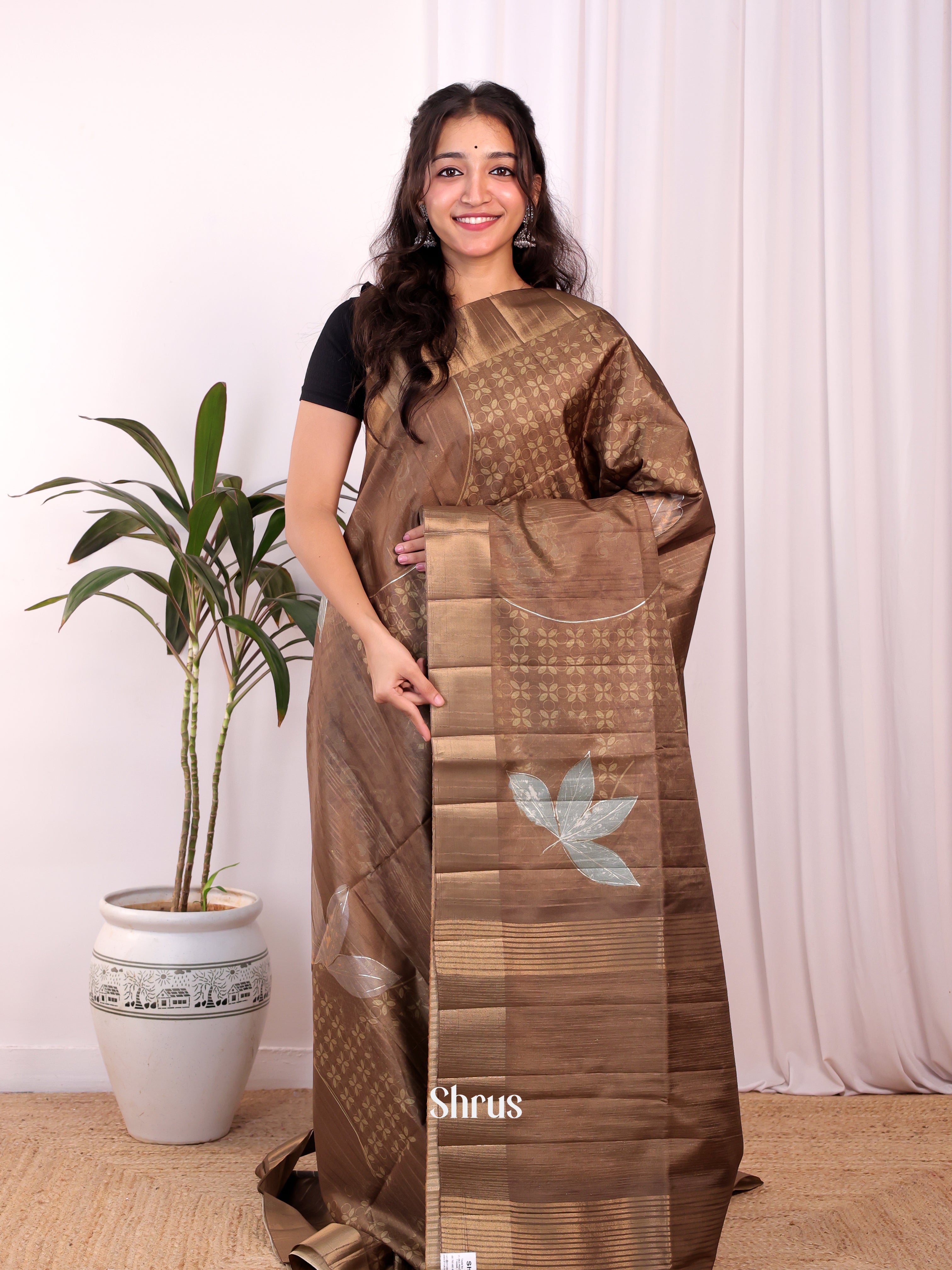 Brown- Moonga Saree - Shop on Shrus.com