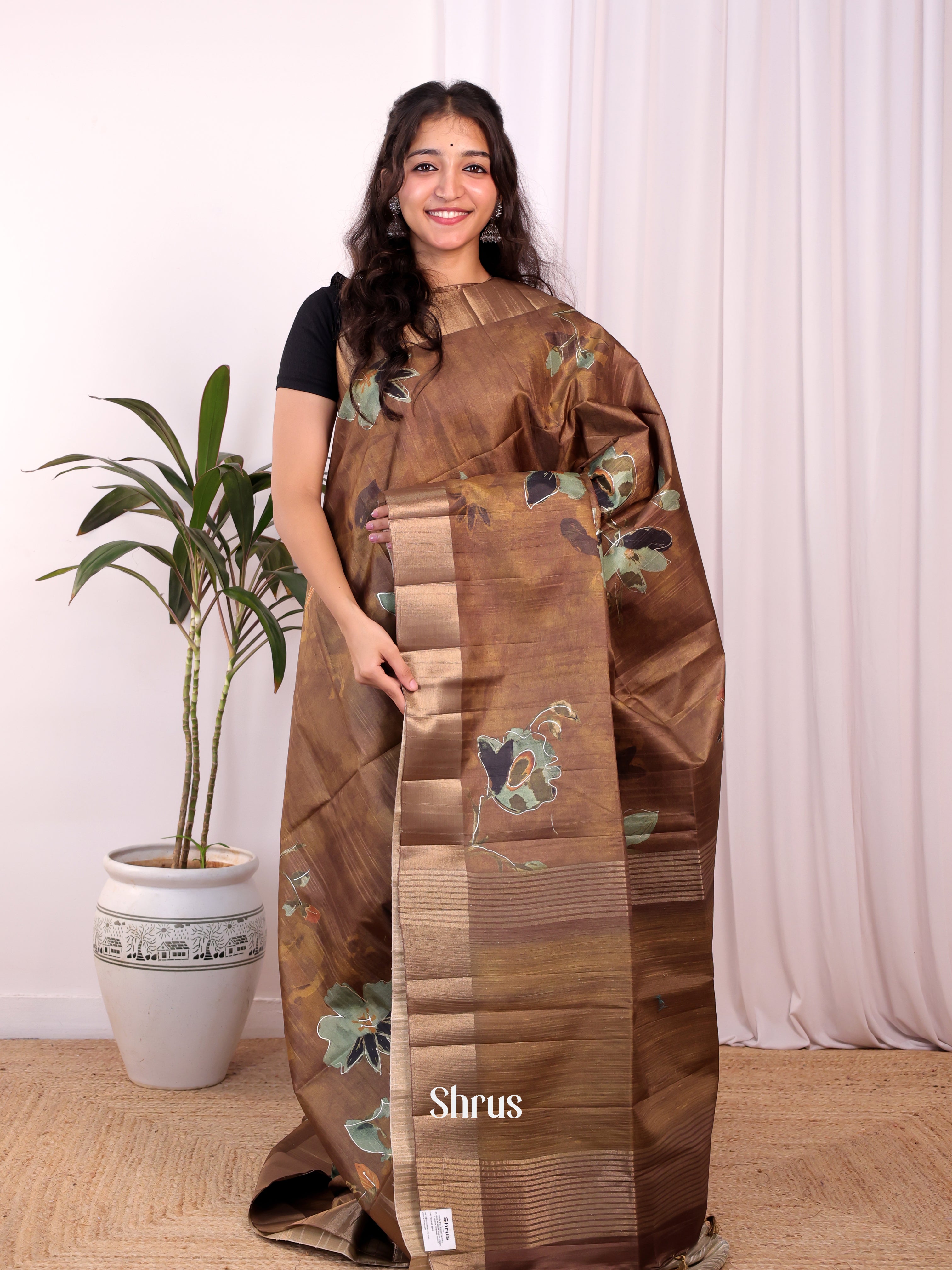 Brown - Moonga Saree - Shop on Shrus.com
