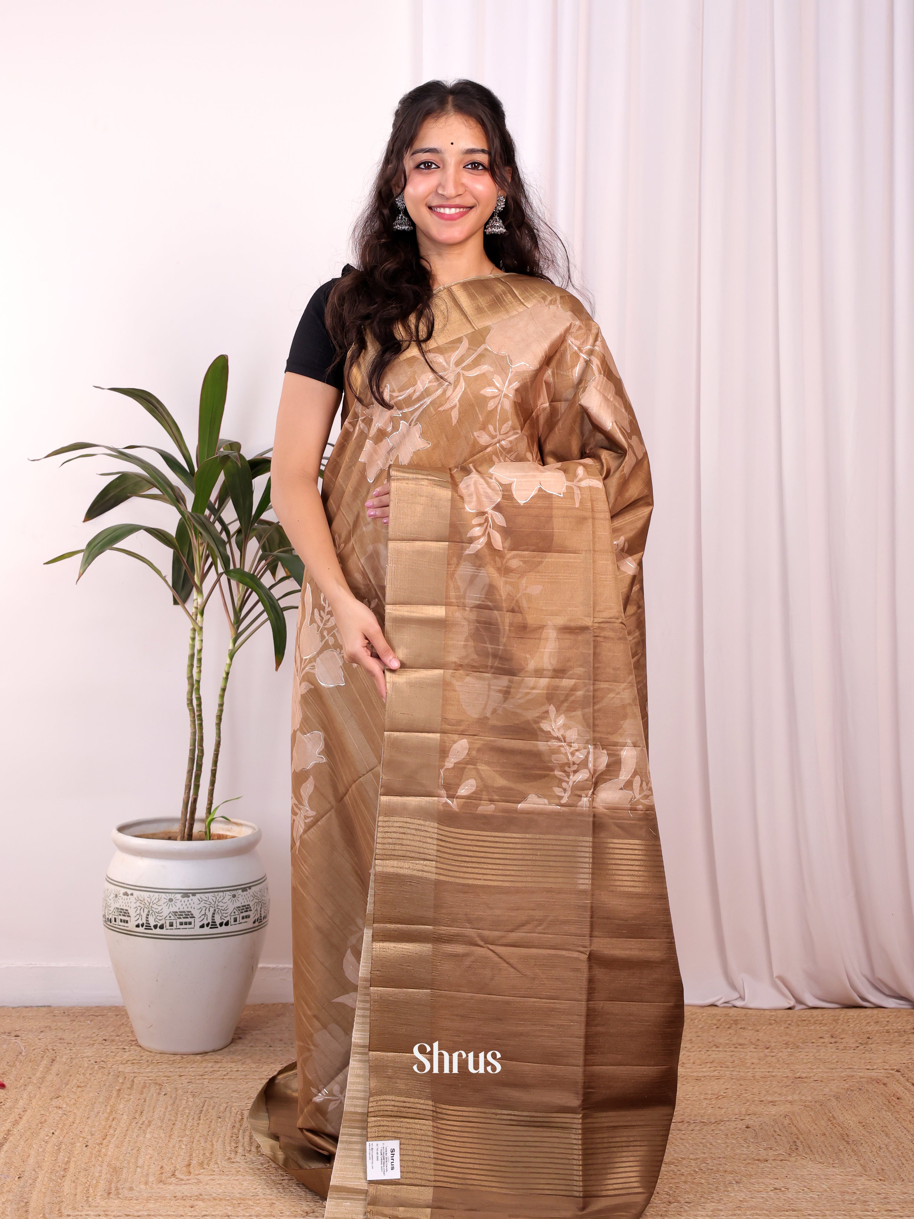 Golden Brown - Moonga Saree - Shop on Shrus.com