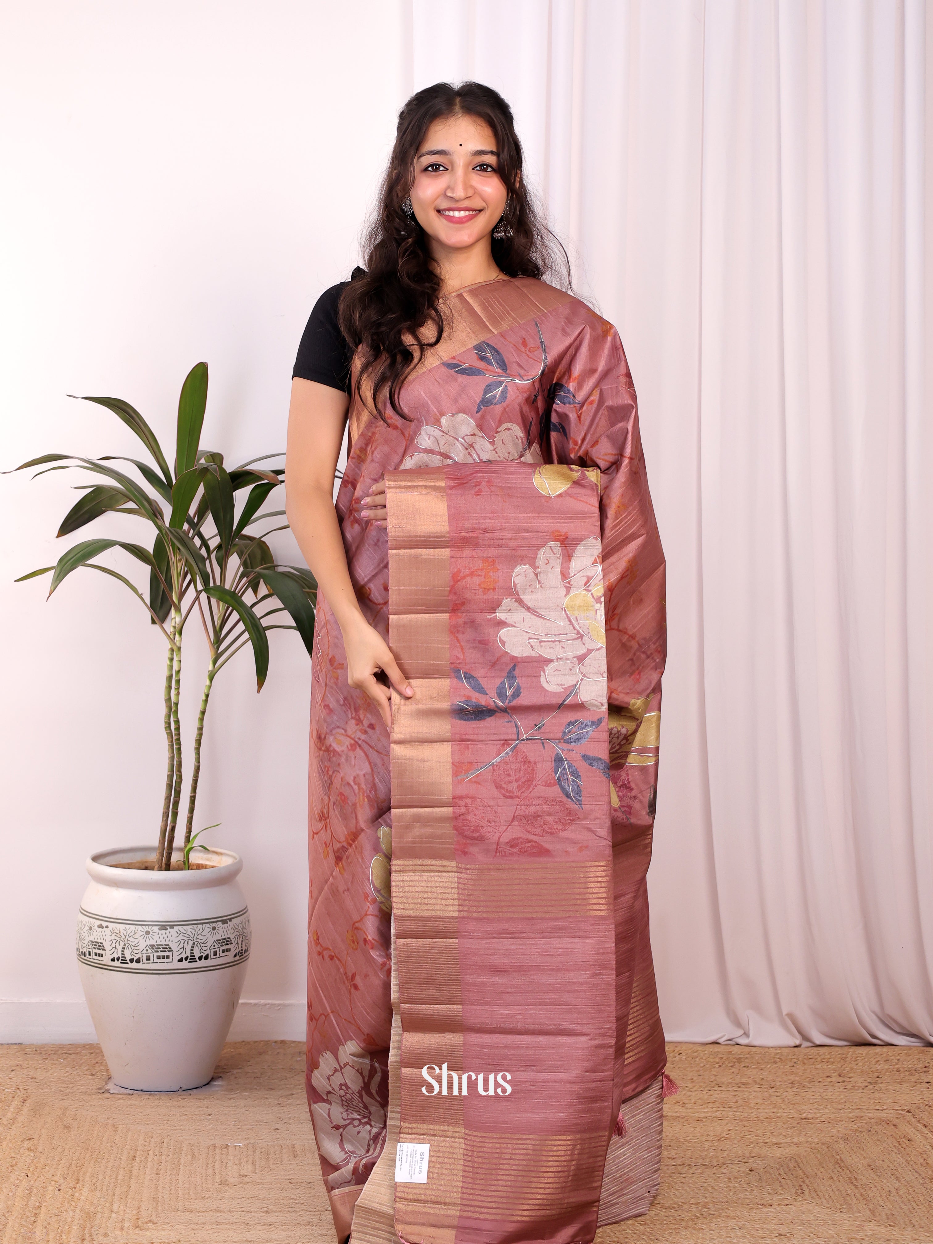 Brown - Moonga Saree - Shop on Shrus.com