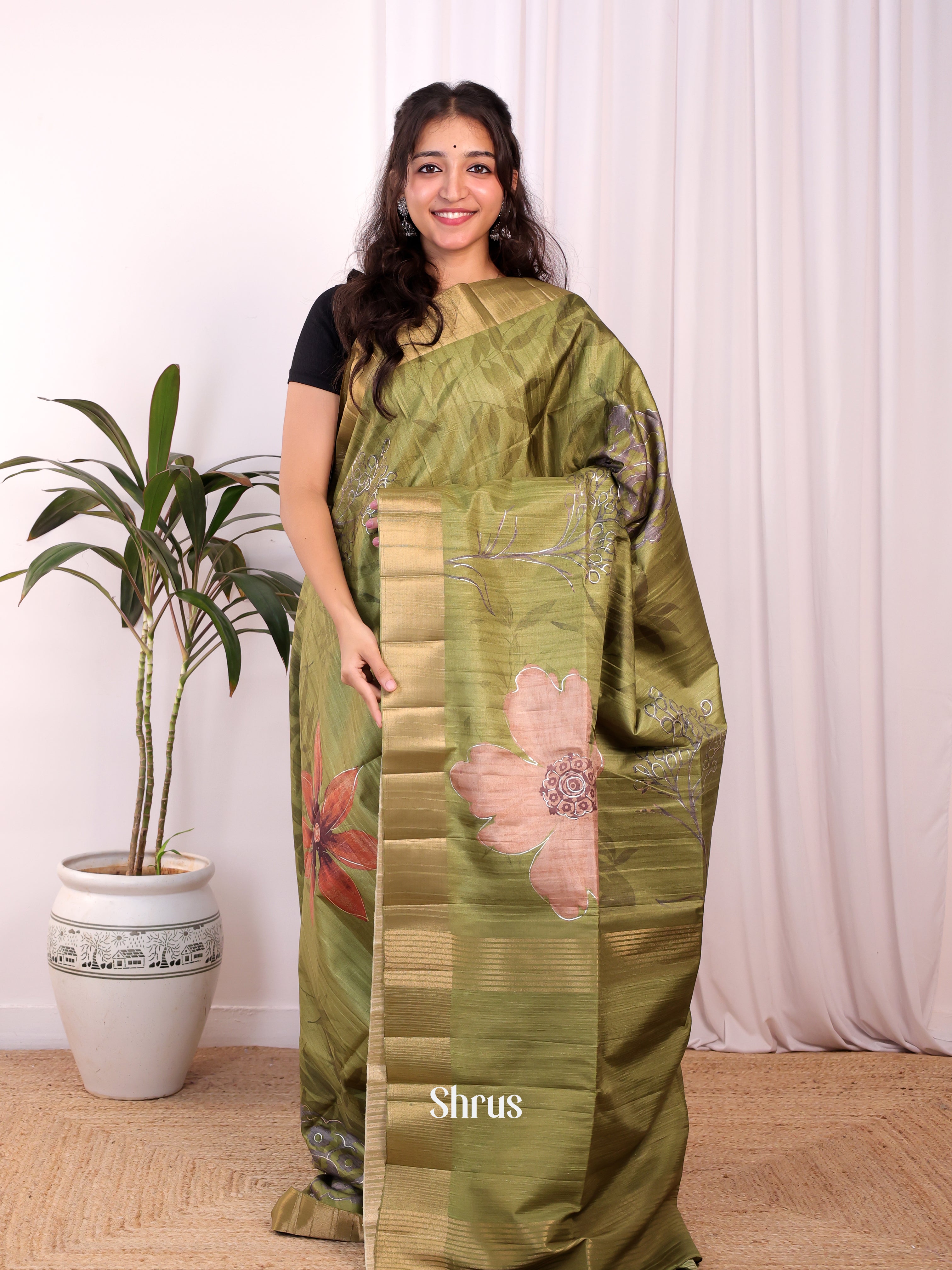 Green - Moonga Saree - Shop on Shrus.com