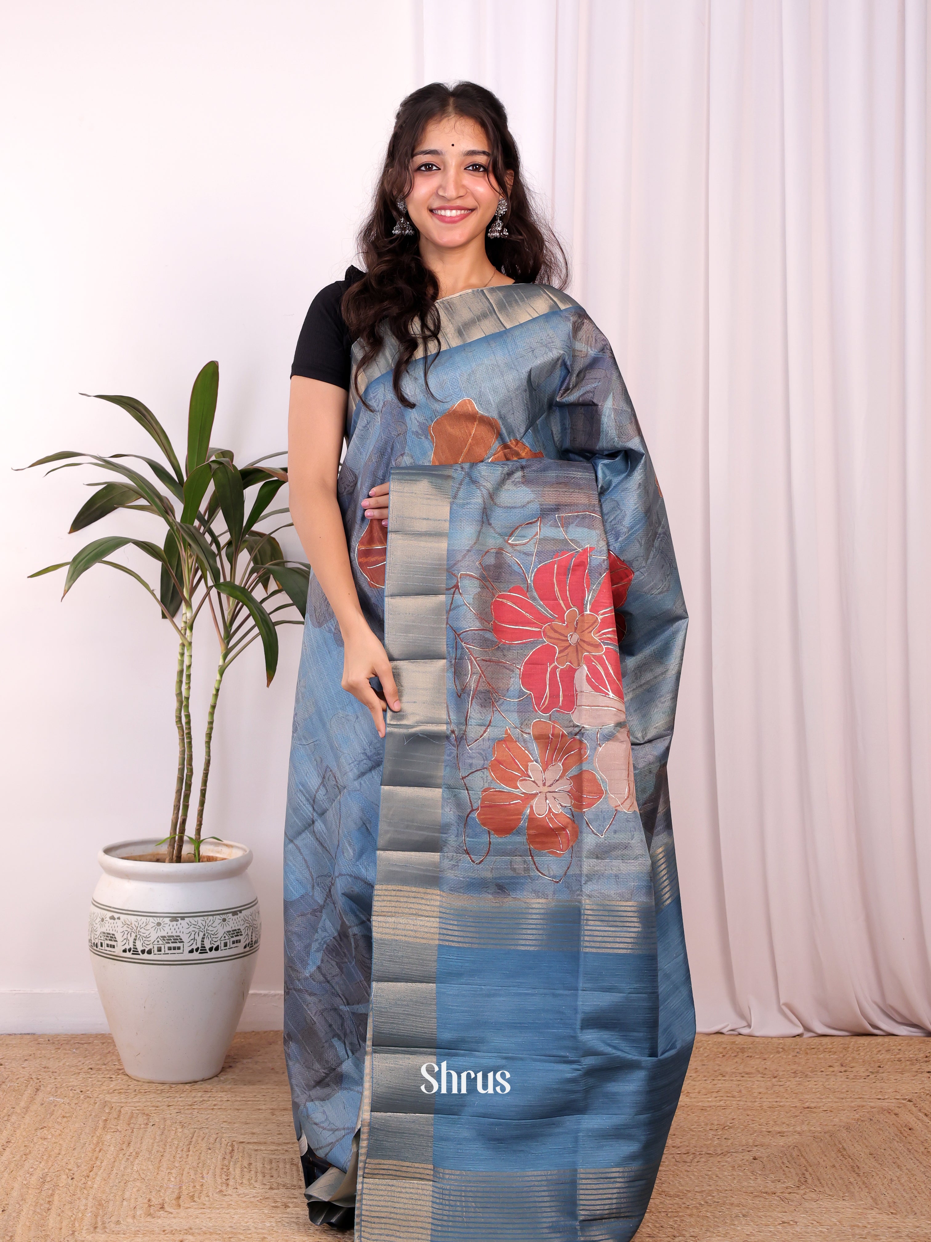 Blue - Moonga Saree - Shop on Shrus.com