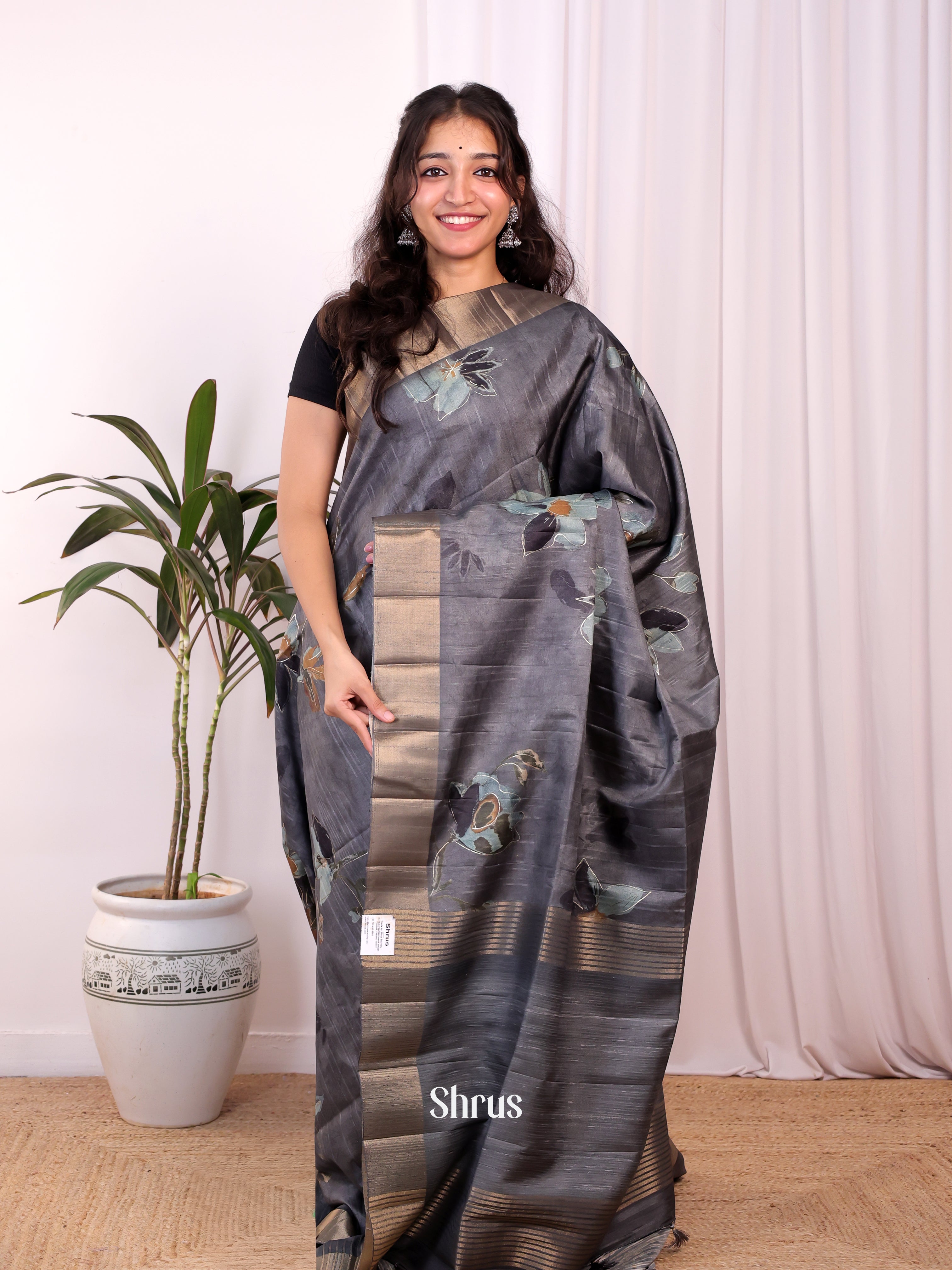 Elephant Black - Moonga Saree - Shop on Shrus.com