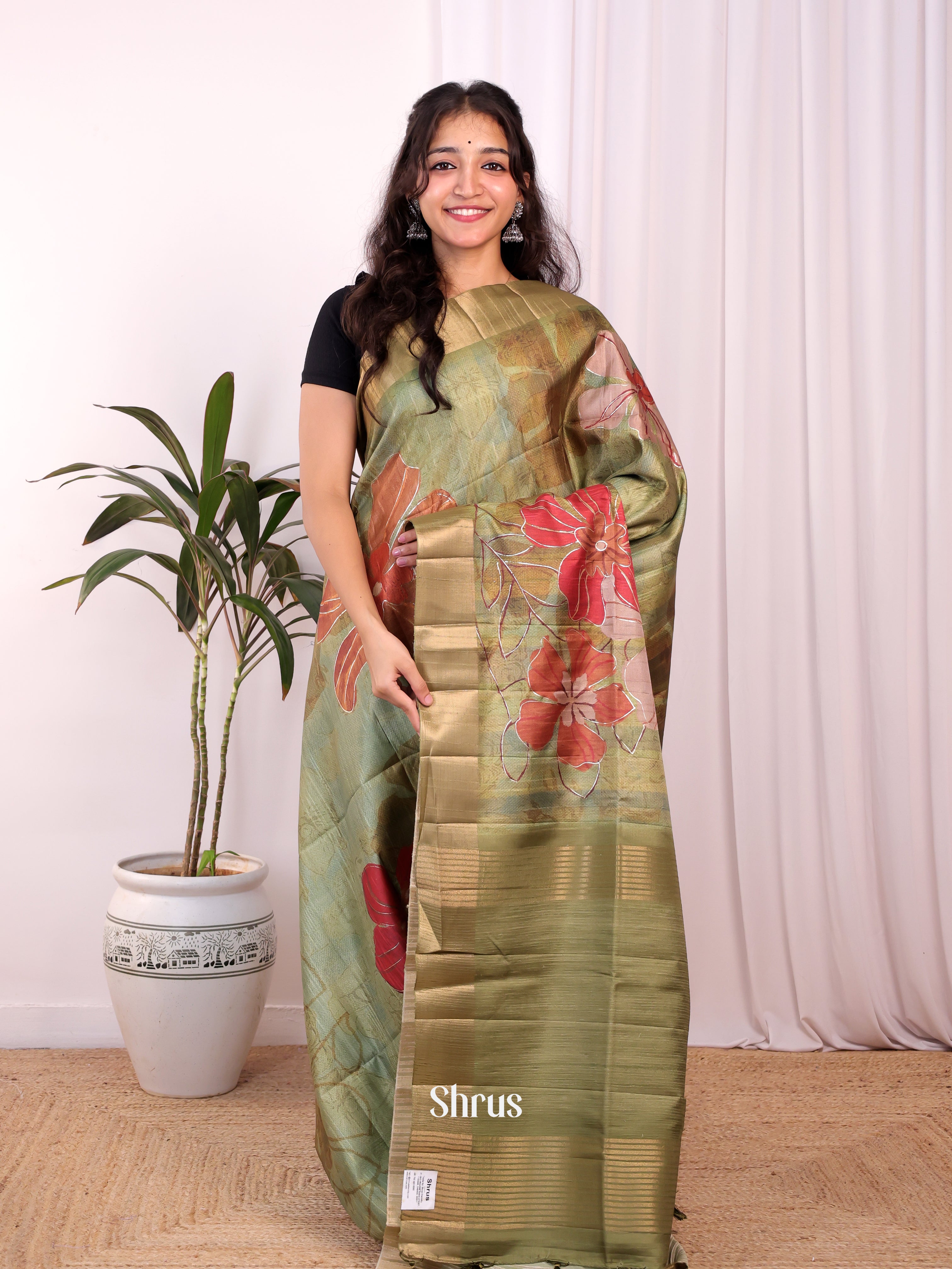 Green - Moonga Saree - Shop on Shrus.com