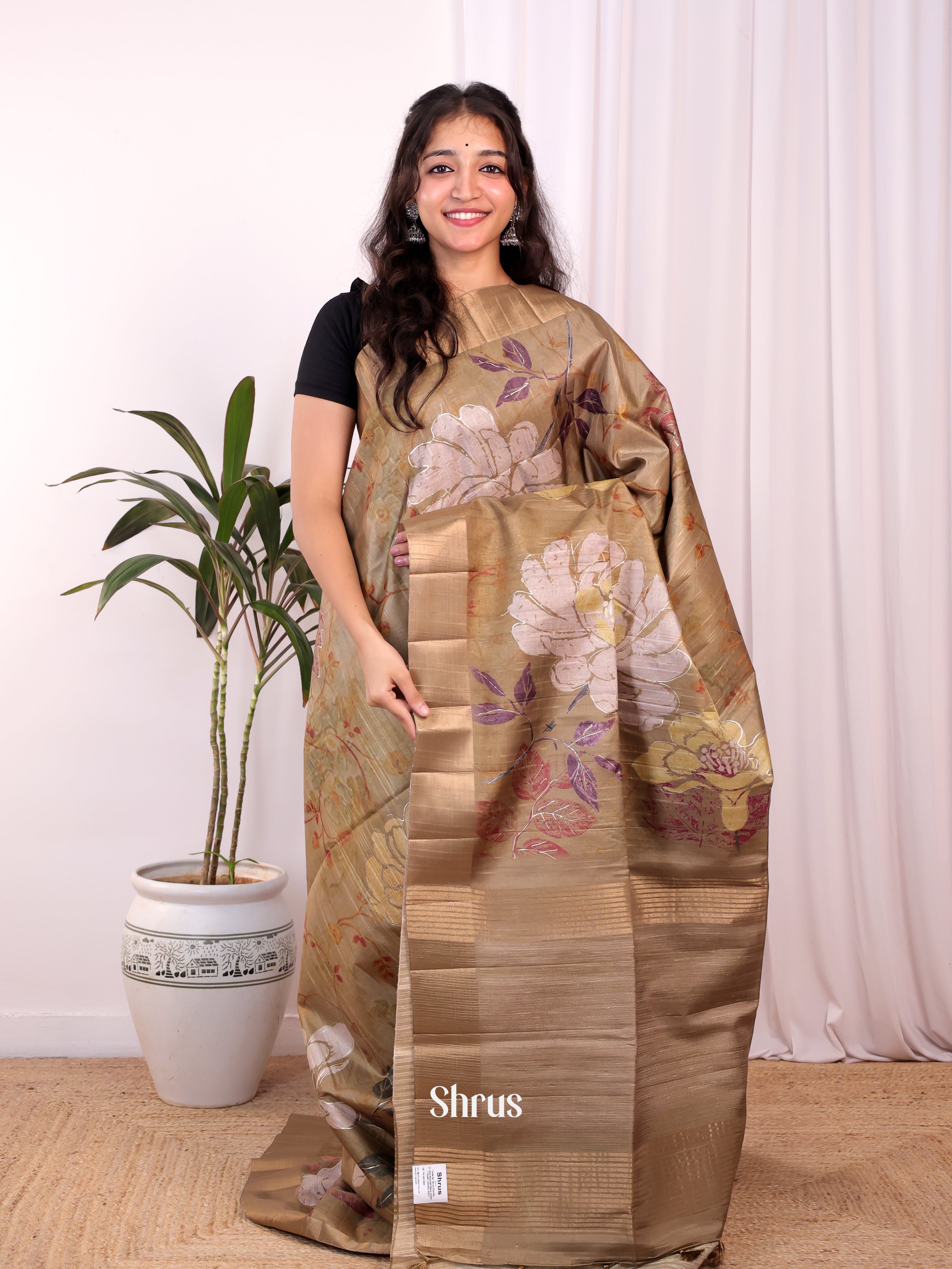 Lite Brown - Moonga Saree - Shop on Shrus.com