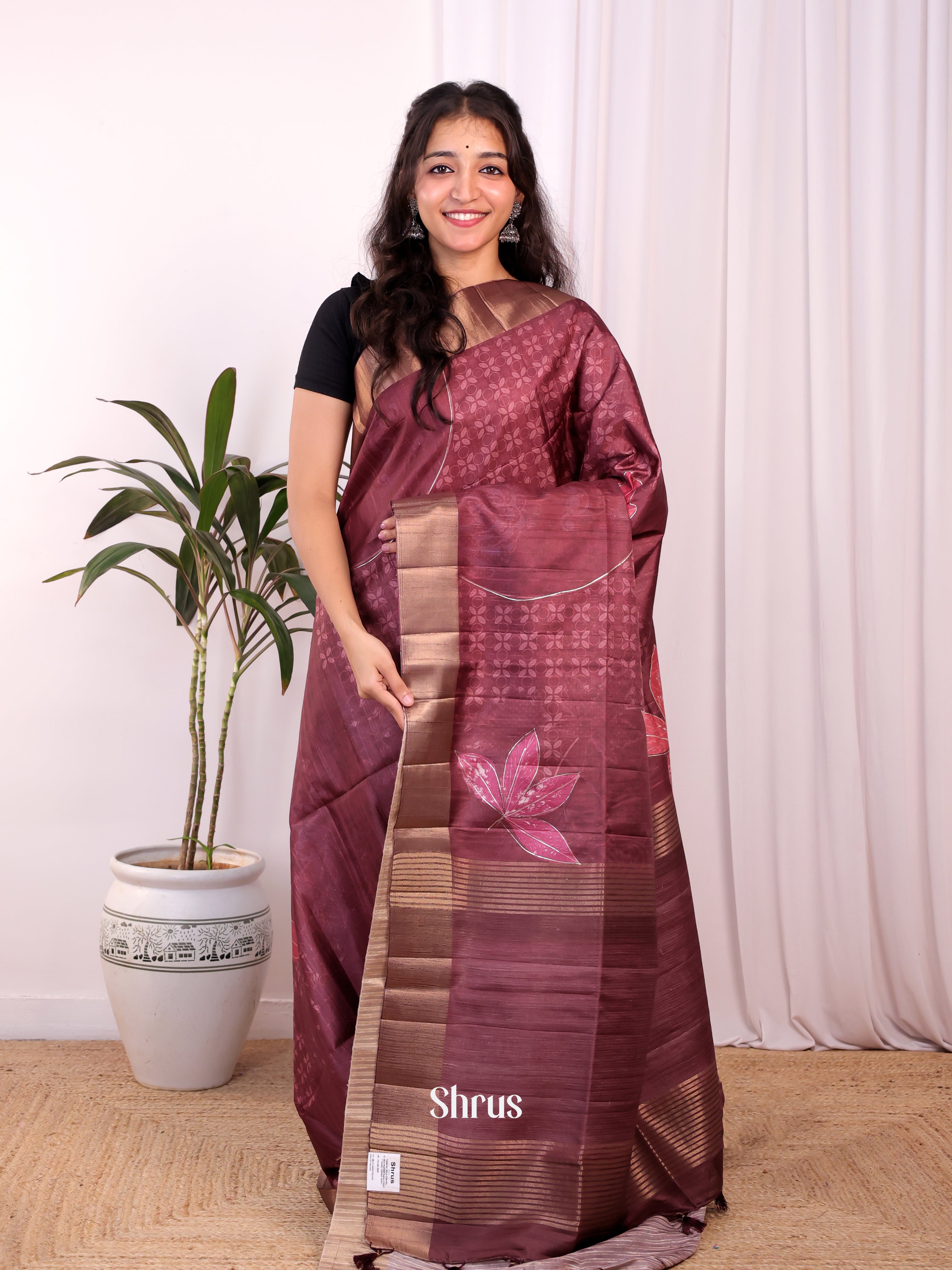 Maroon - Moonga Saree - Shop on Shrus.com