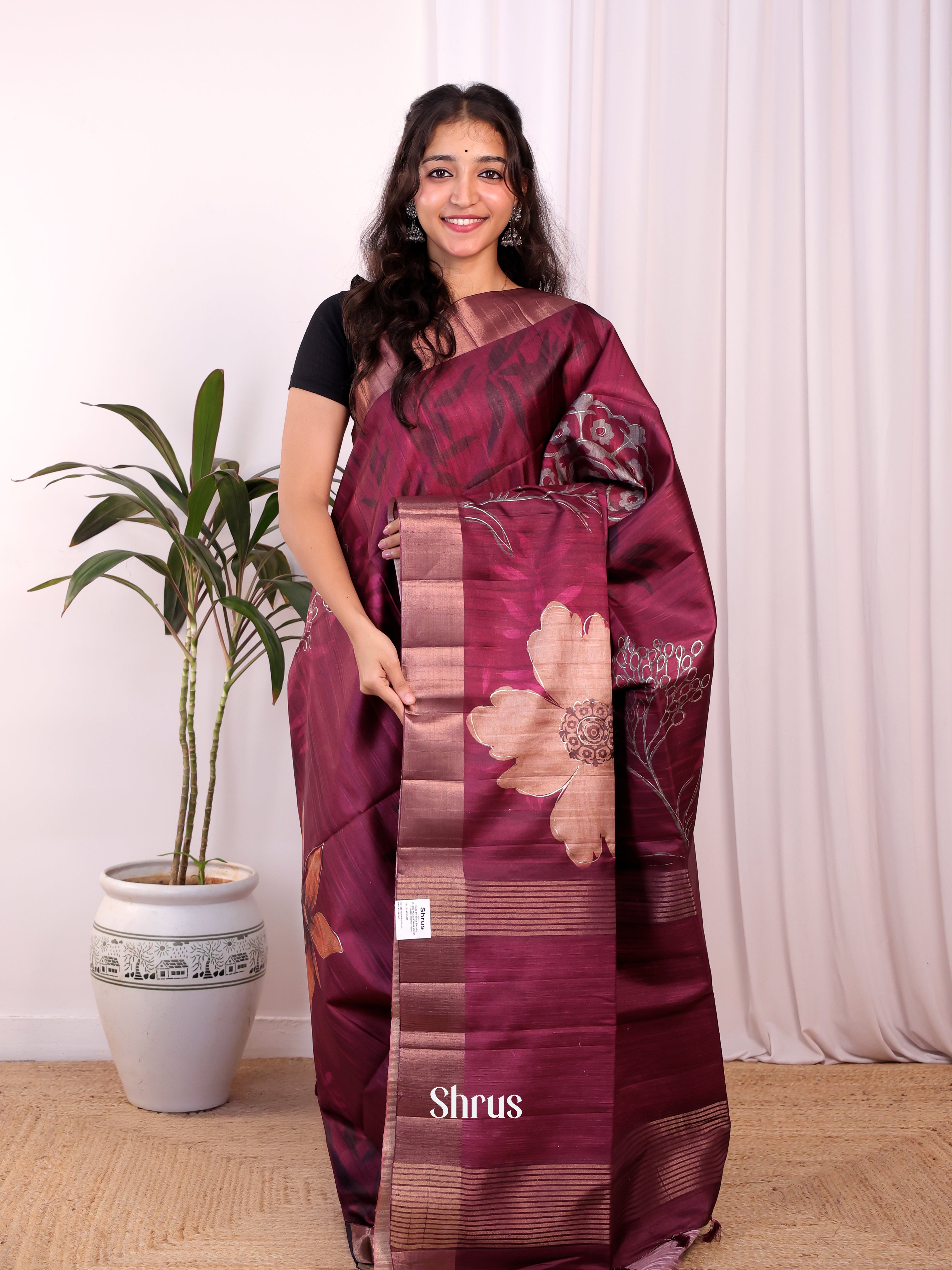 Maroon - Moonga Saree - Shop on Shrus.com