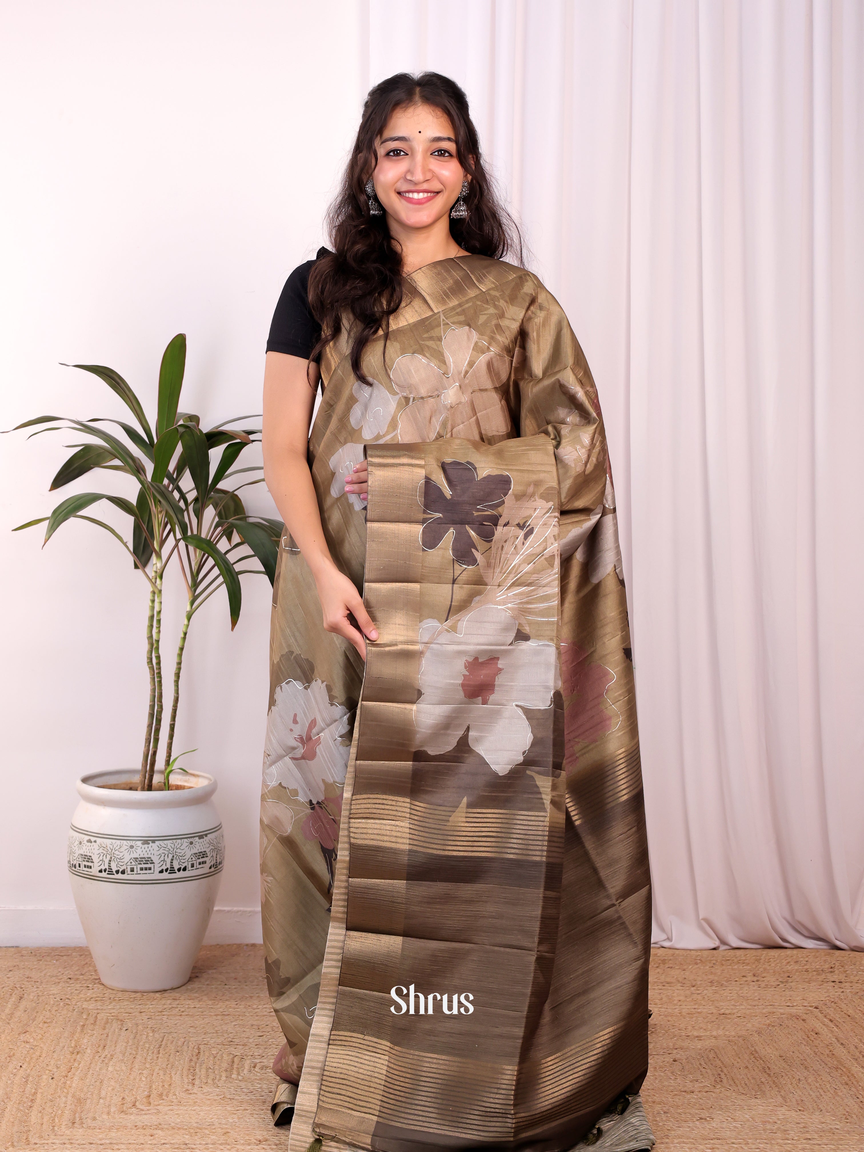 Gold & Brown - Moonga Saree - Shop on Shrus.com