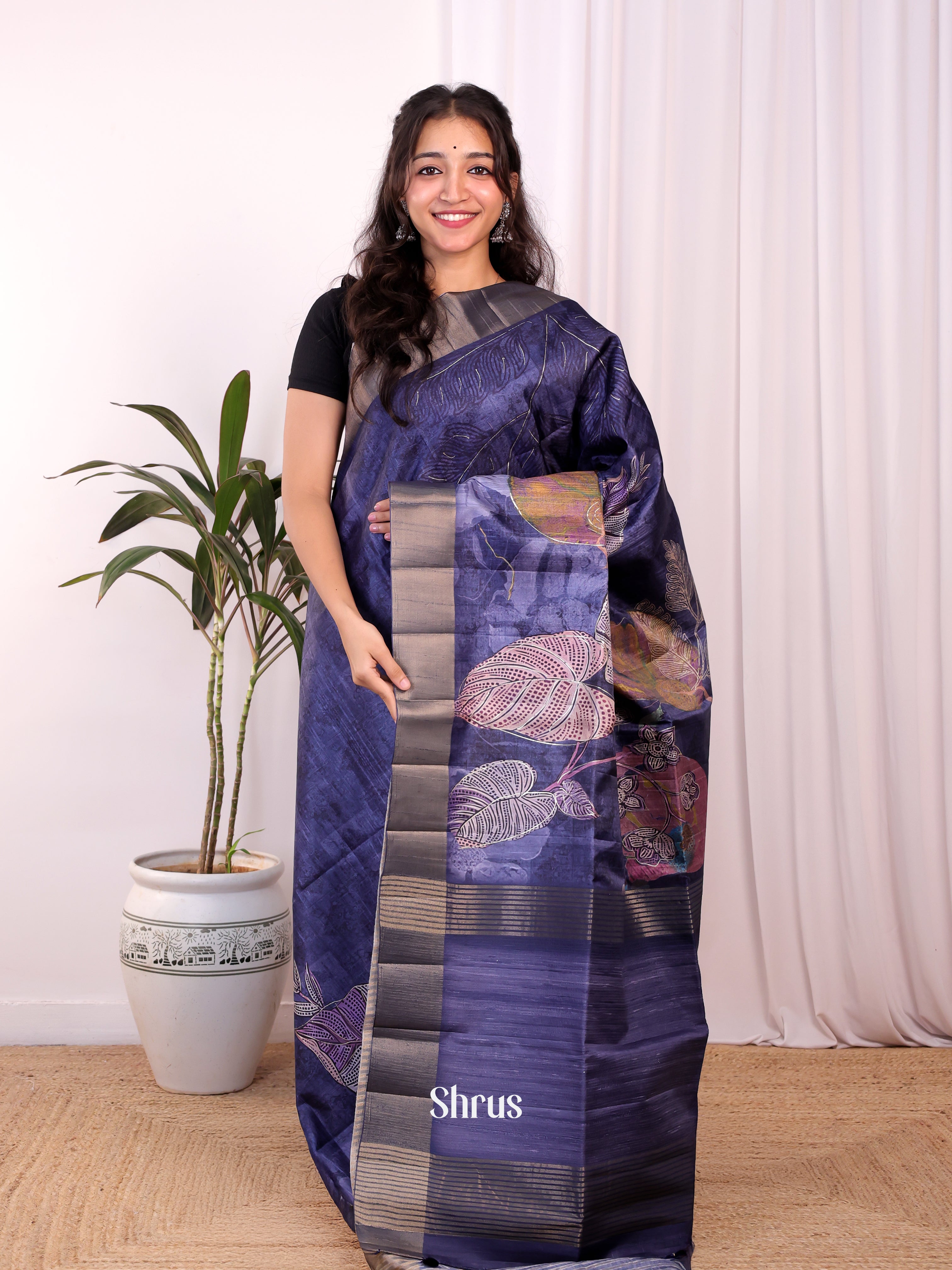 Blue - Moonga Saree - Shop on Shrus.com
