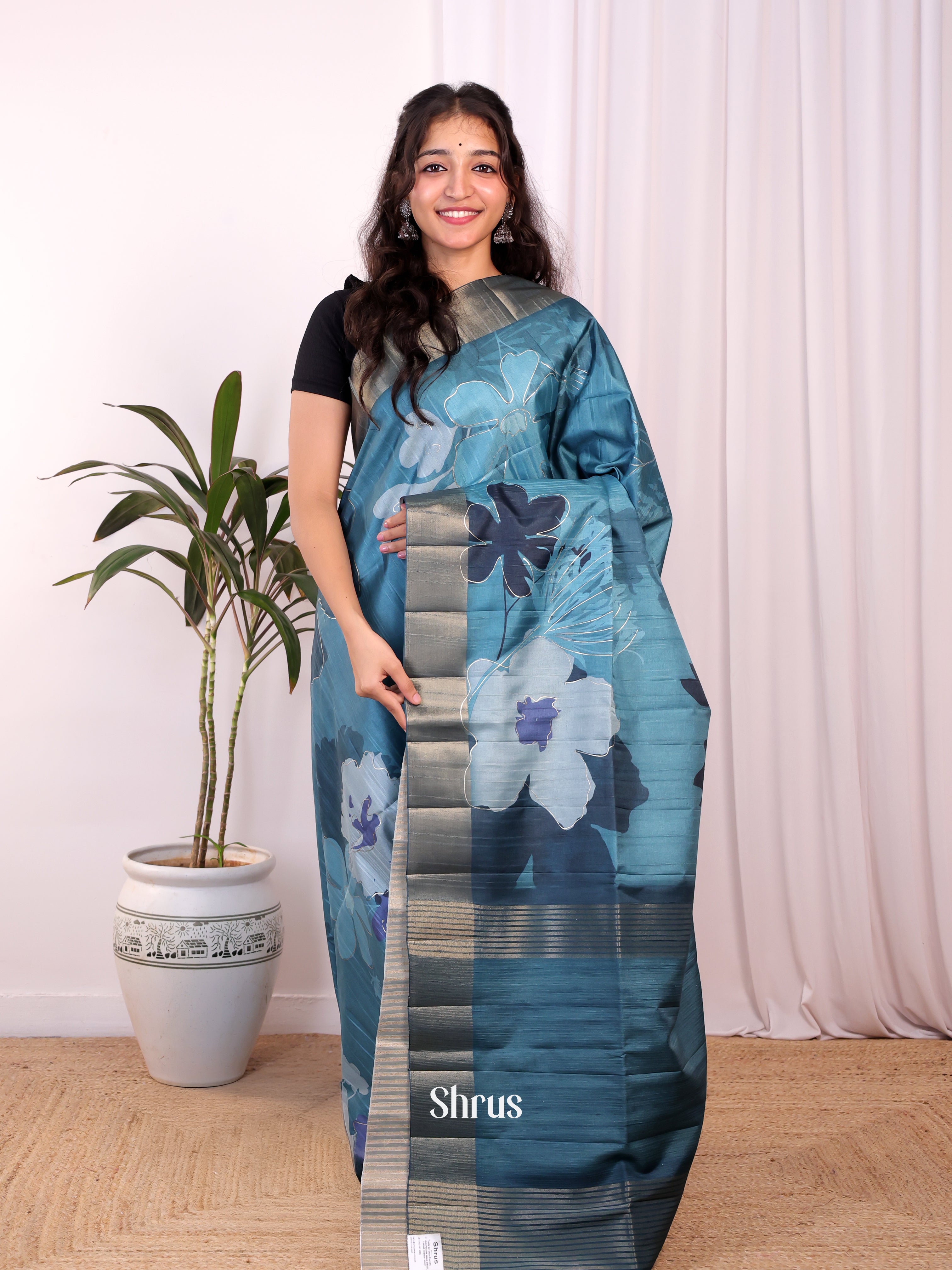 Blue - Moonga Saree - Shop on Shrus.com