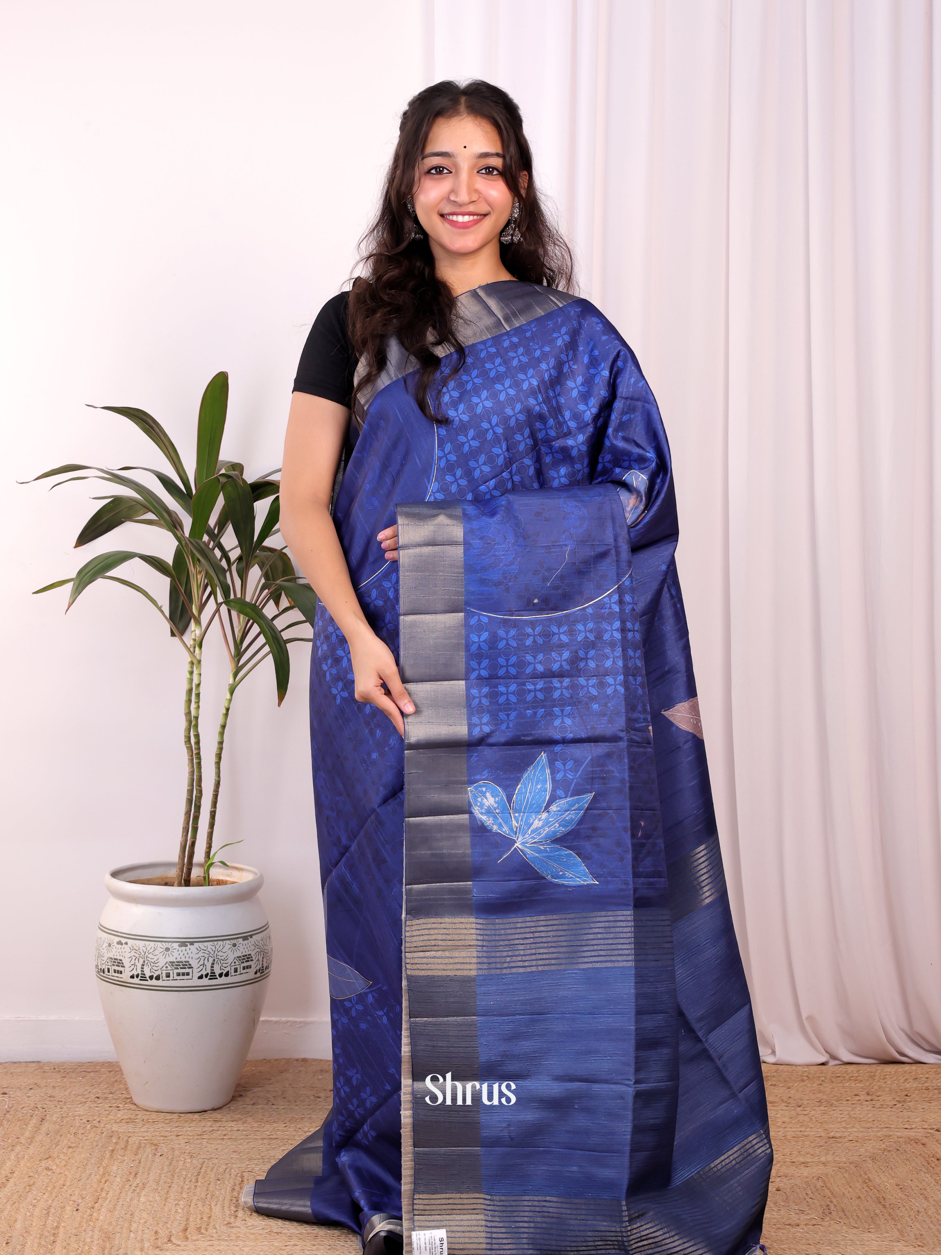 Blue - Moonga Saree - Shop on Shrus.com