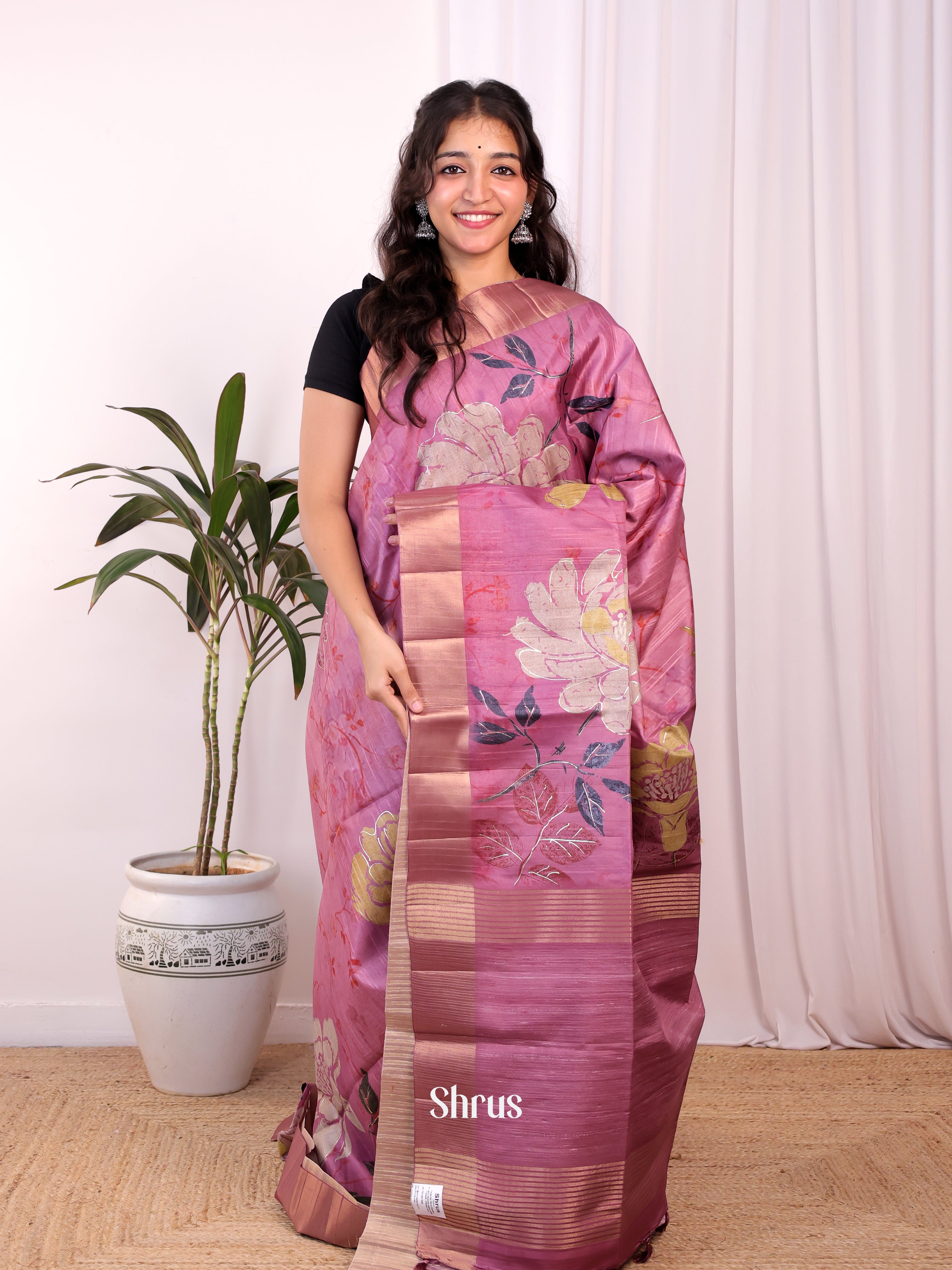 Onion Pink - Moonga Saree - Shop on Shrus.com