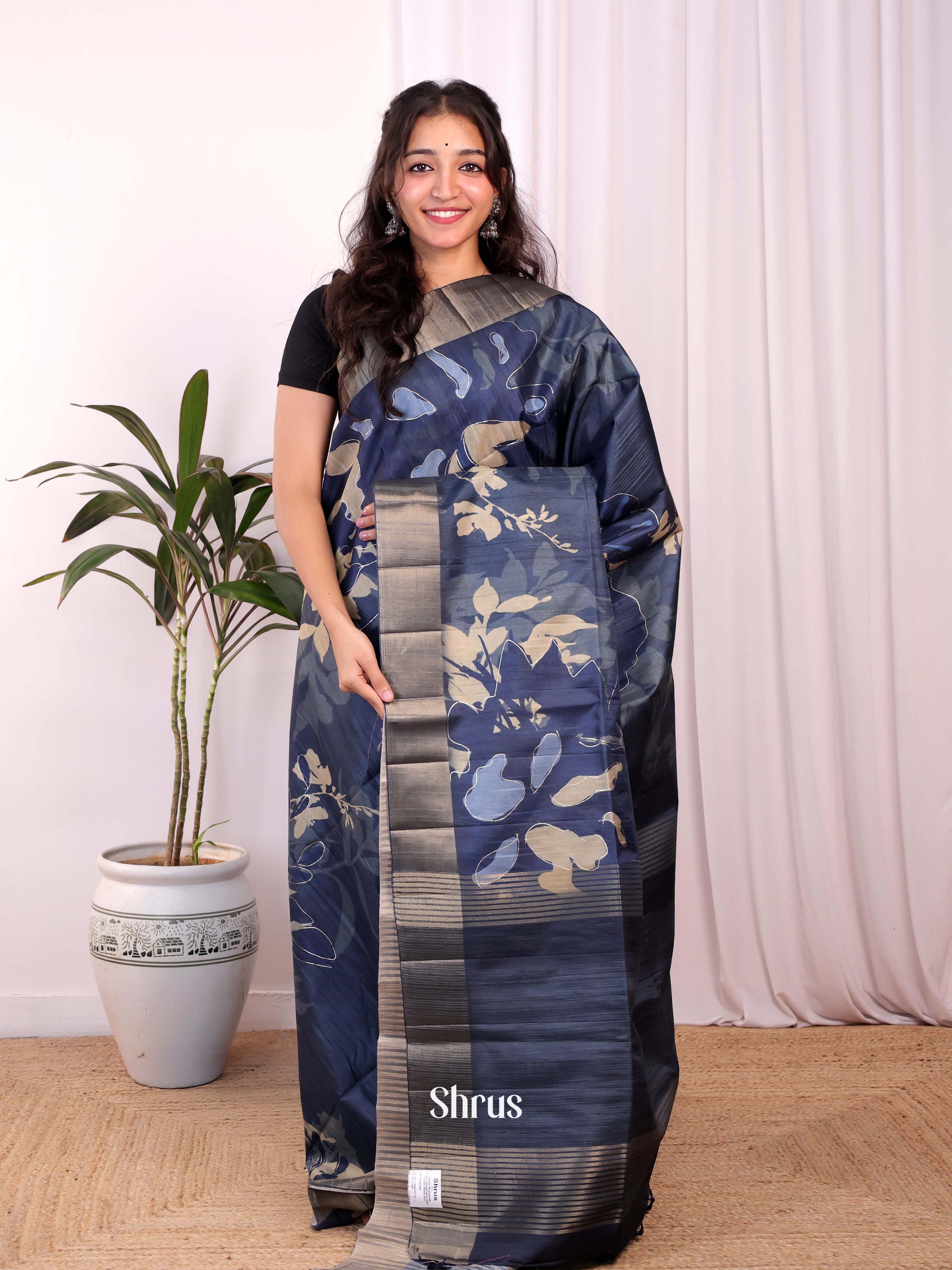 Blue - Moonga Saree - Shop on Shrus.com
