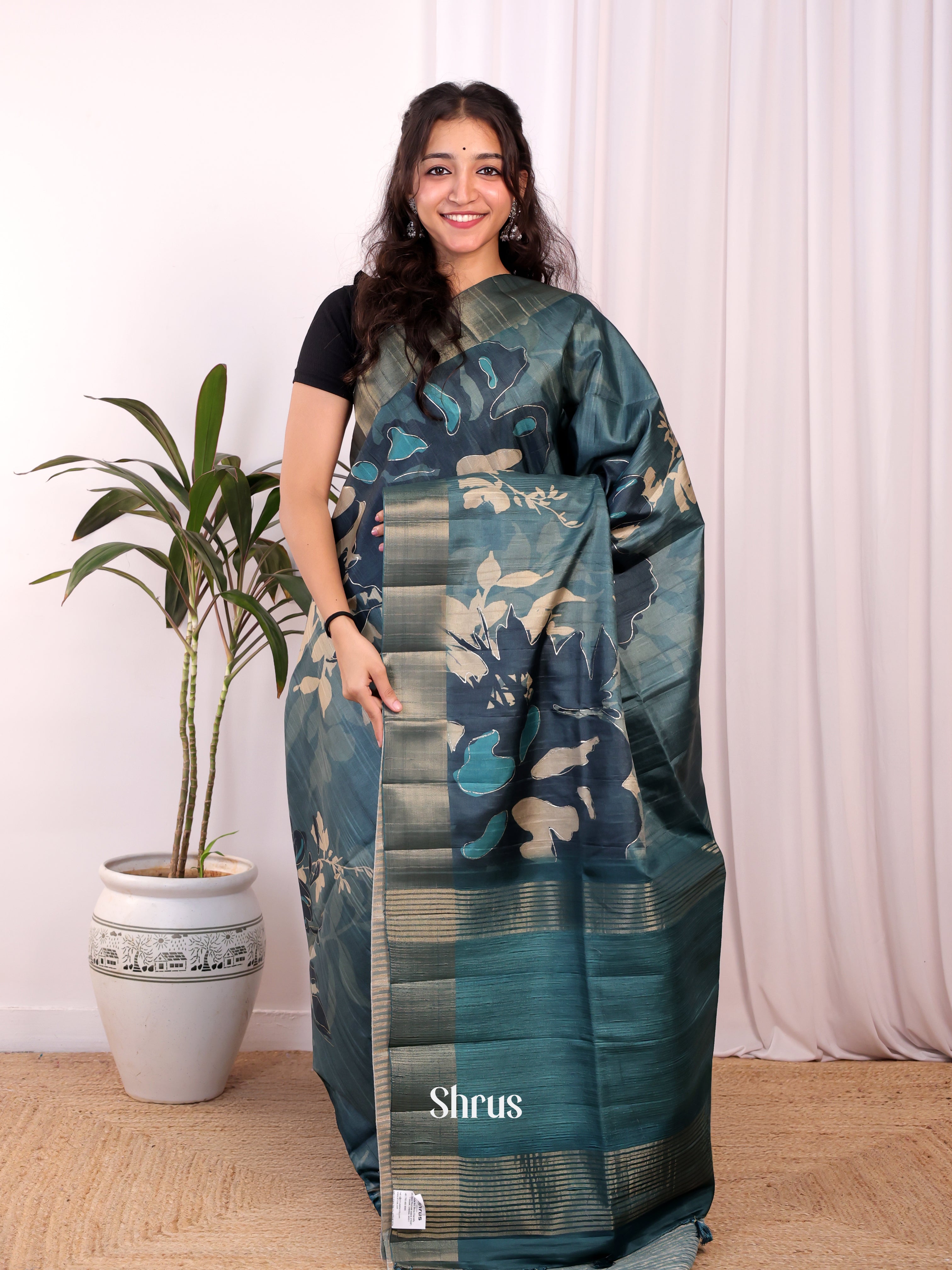 Peacock Blue- Moonga Saree - Shop on Shrus.com
