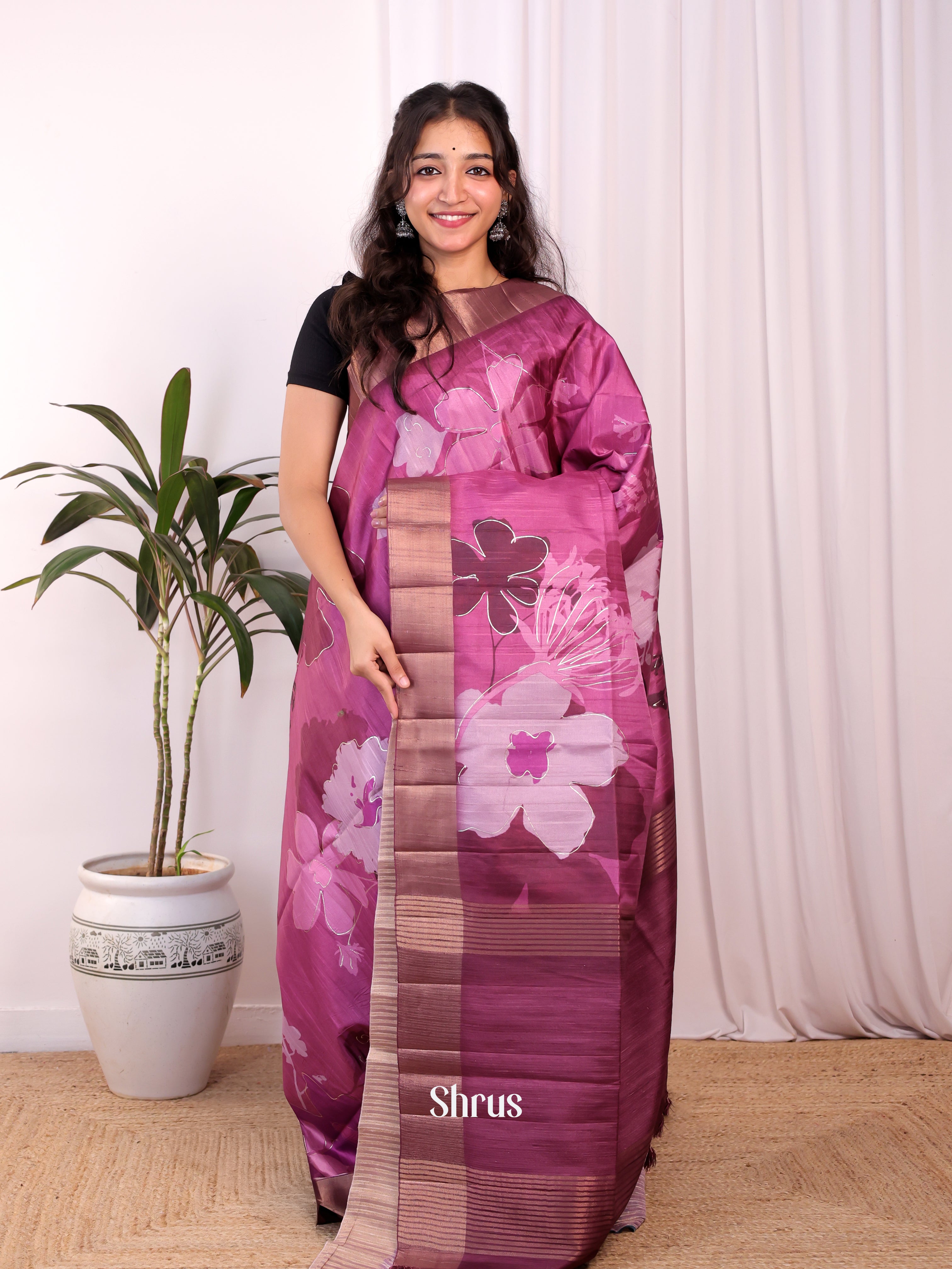 Purple - Moonga Saree - Shop on Shrus.com