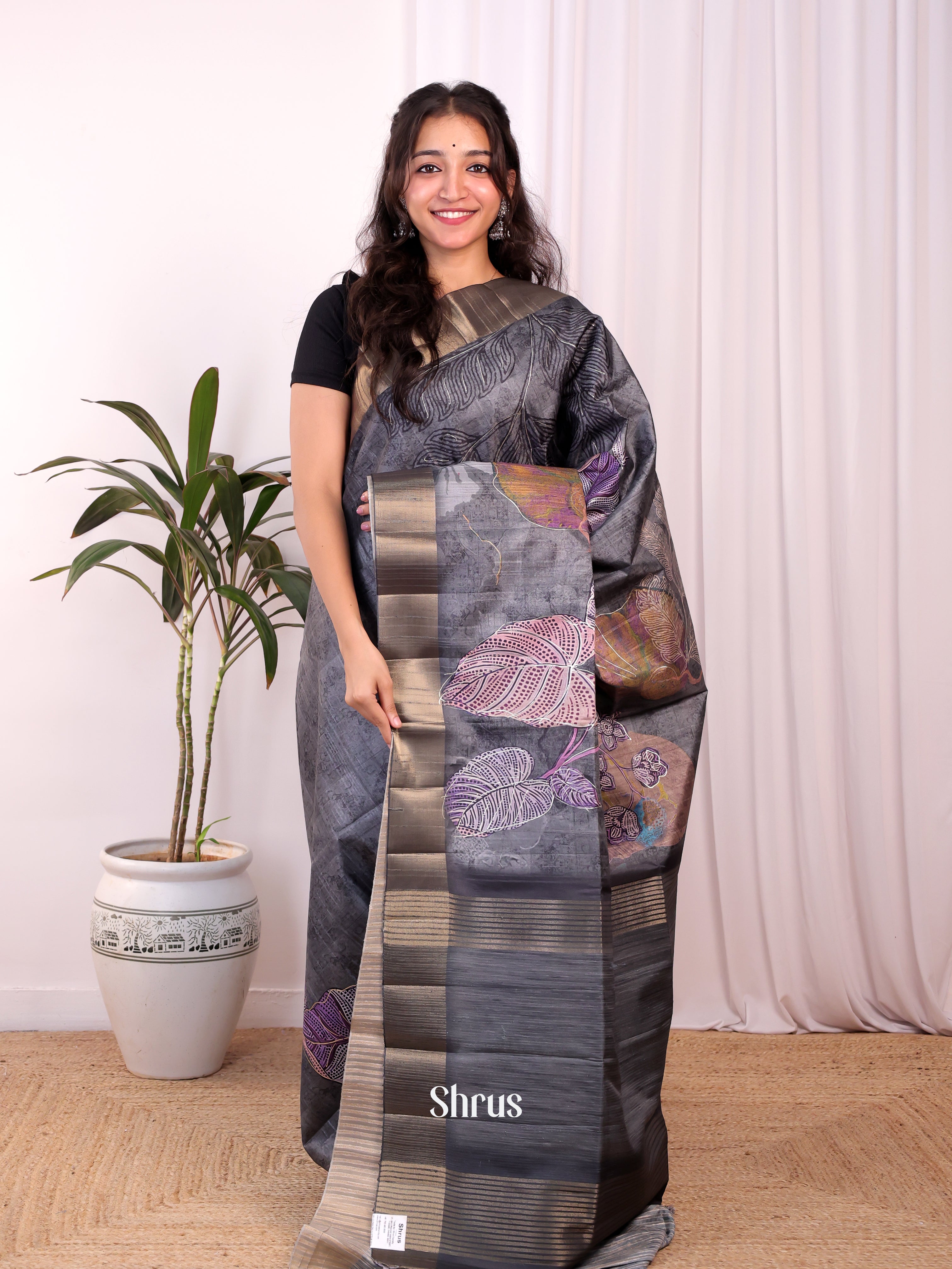 Black - Moonga Saree - Shop on Shrus.com