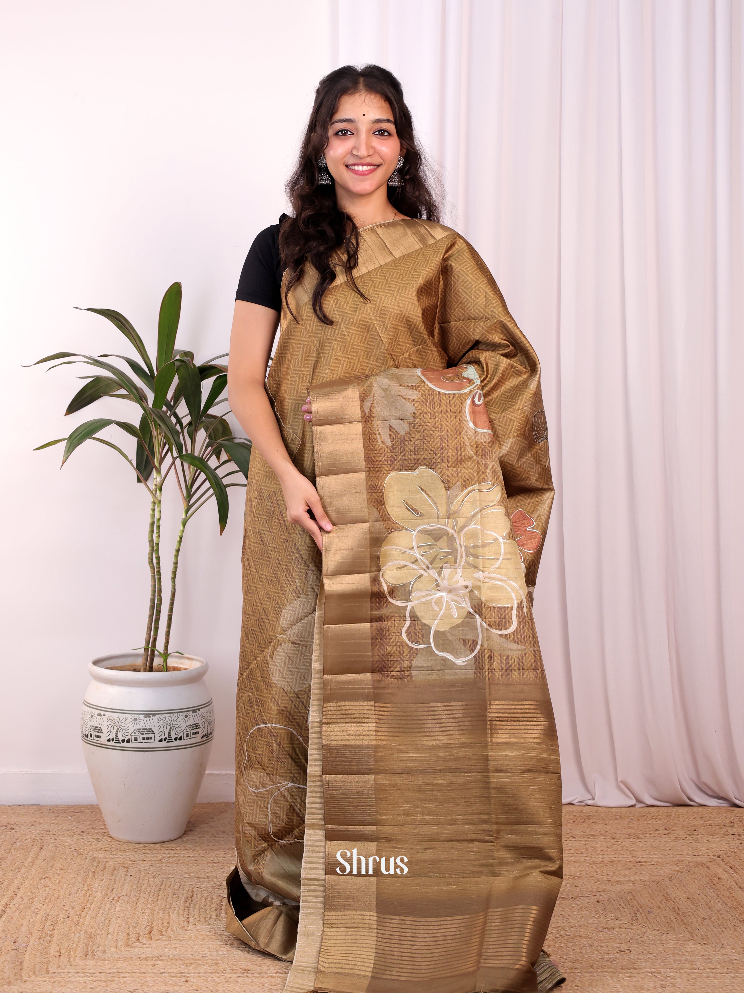 Lite Brown - Moonga Saree - Shop on Shrus.com