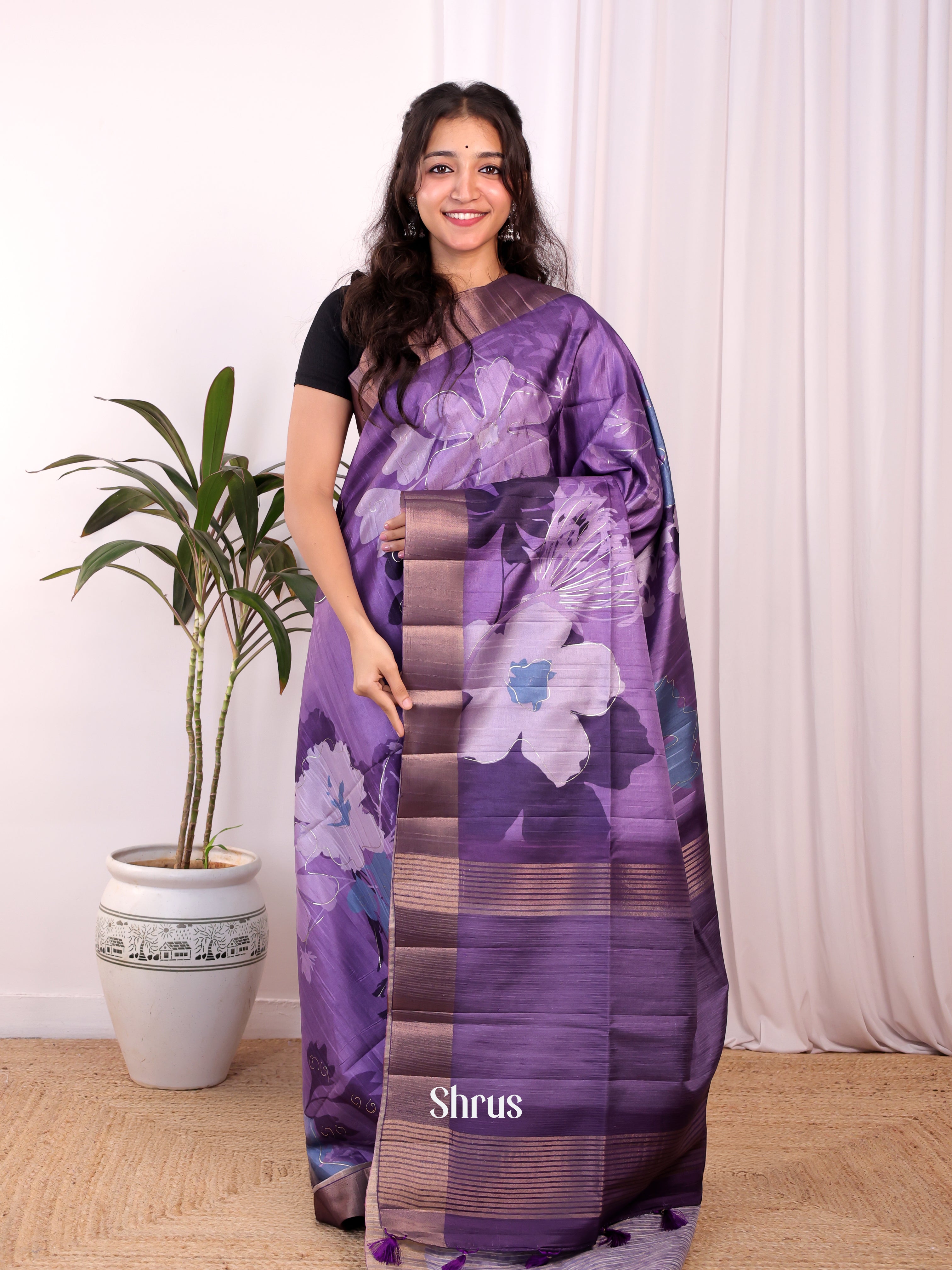 Purple - Moonga Saree - Shop on Shrus.com
