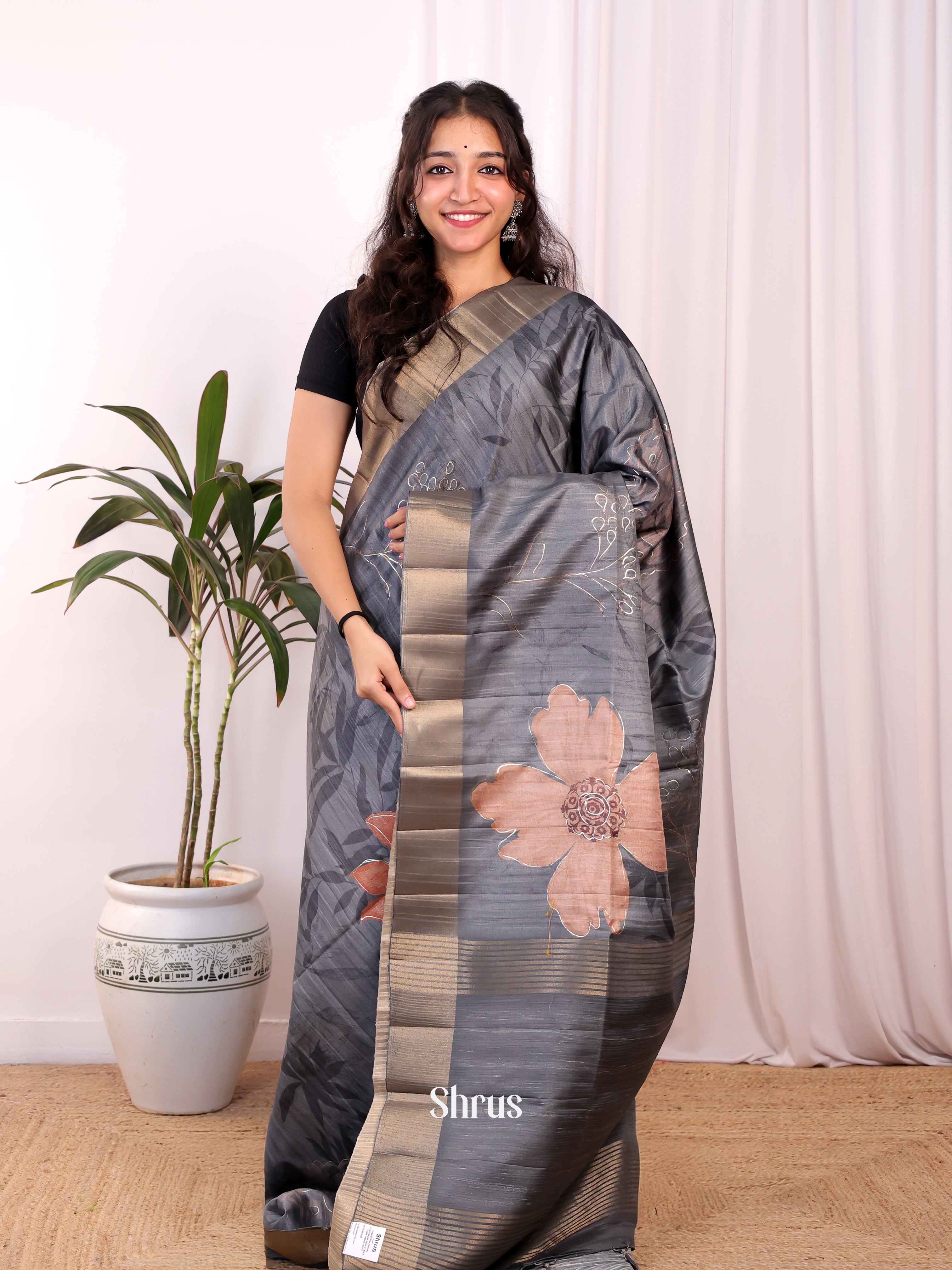 Black - Moonga Saree - Shop on Shrus.com