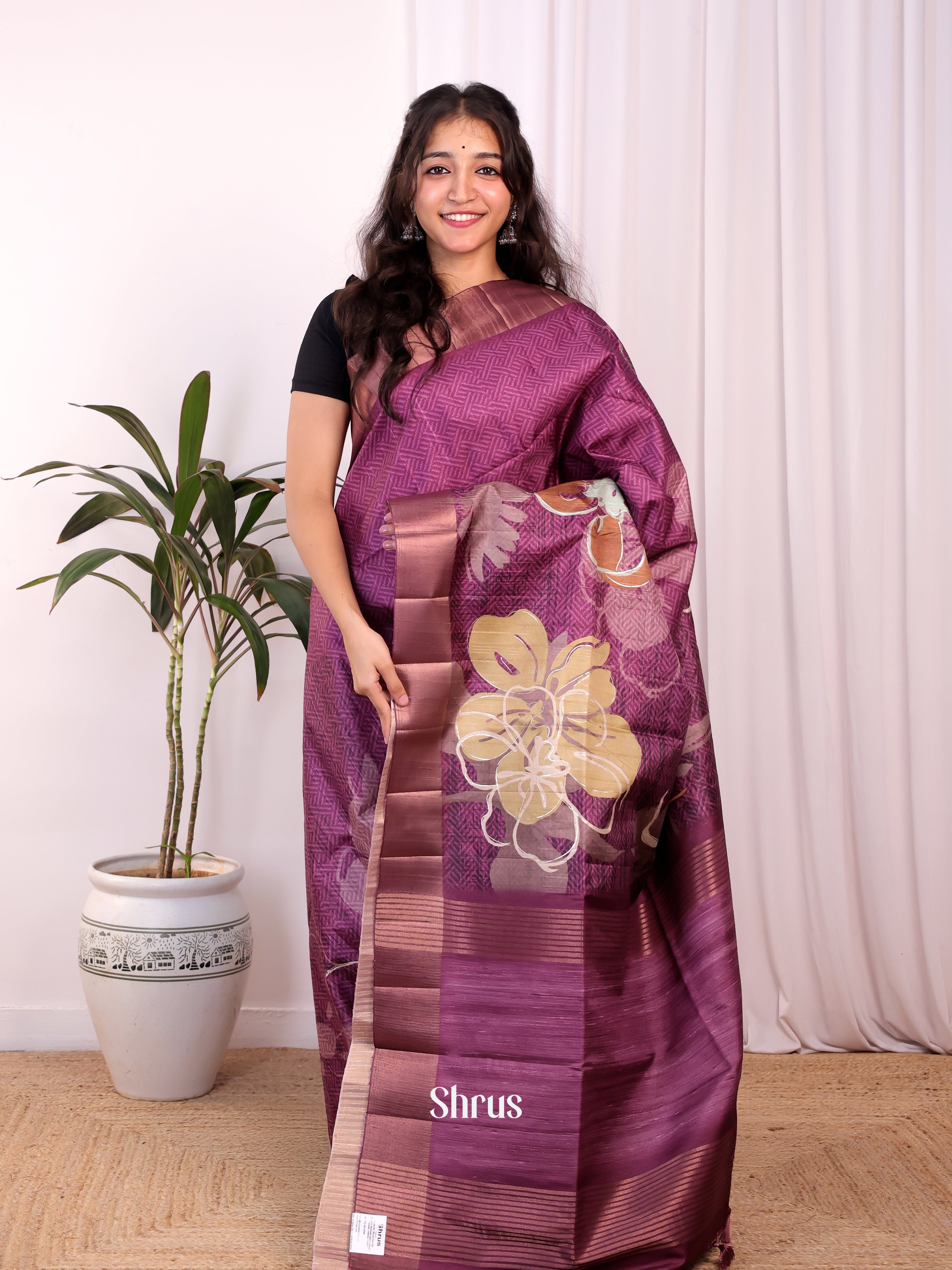 Purple - Moonga Saree - Shop on Shrus.com