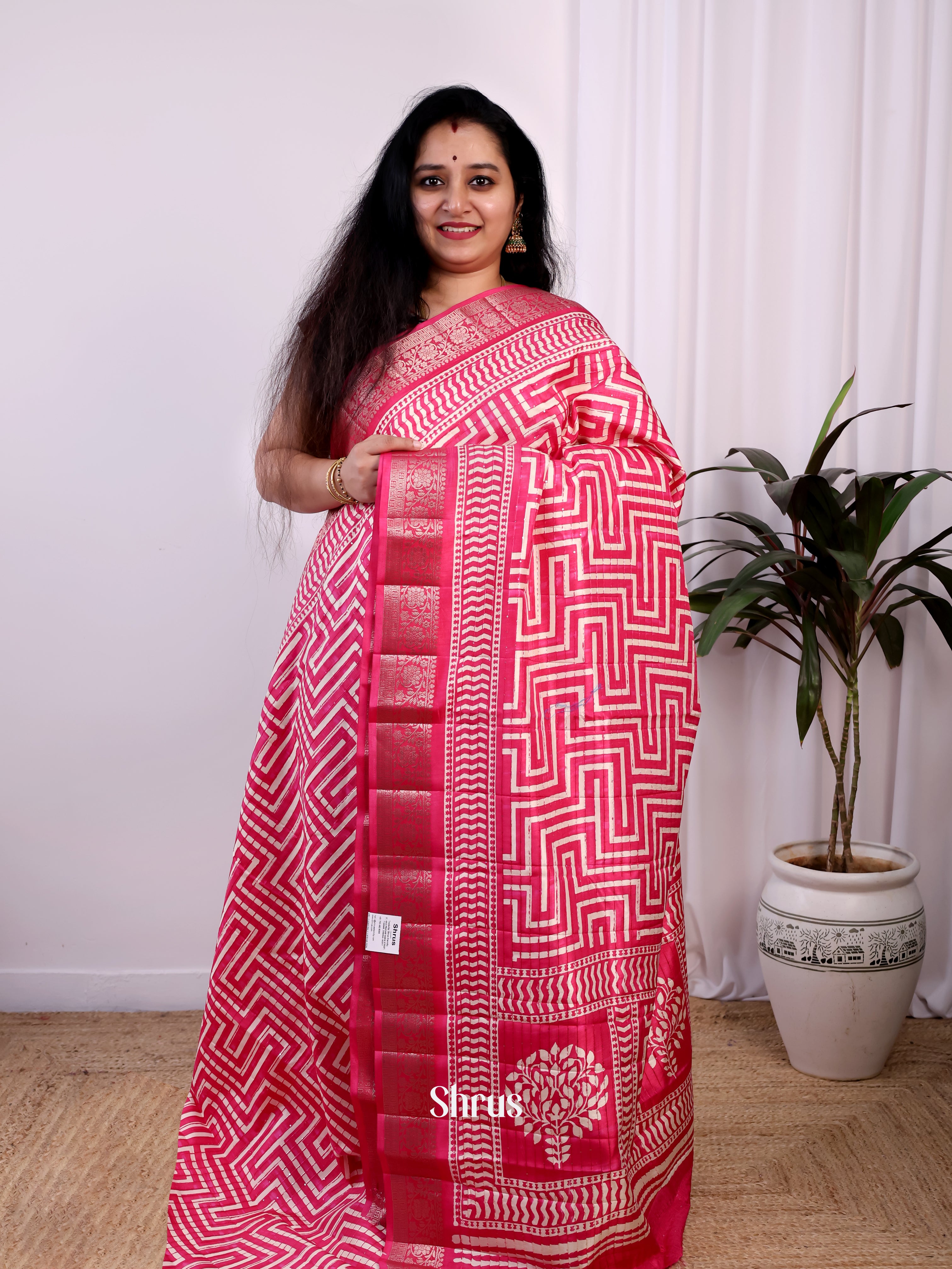 Pink - Semi Tussar Saree - Shop on Shrus.com