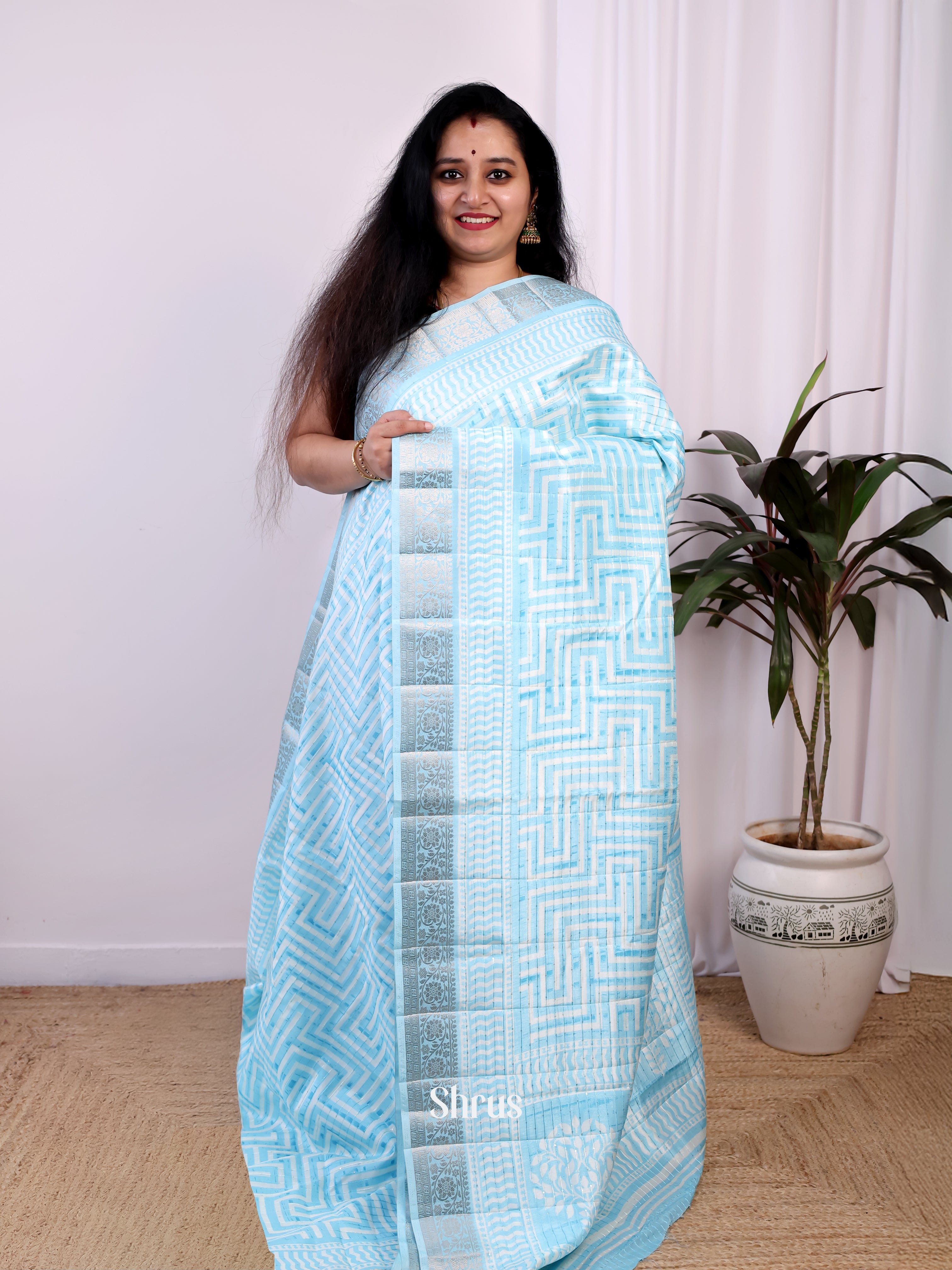 Blue - Semi Tussar Saree - Shop on Shrus.com