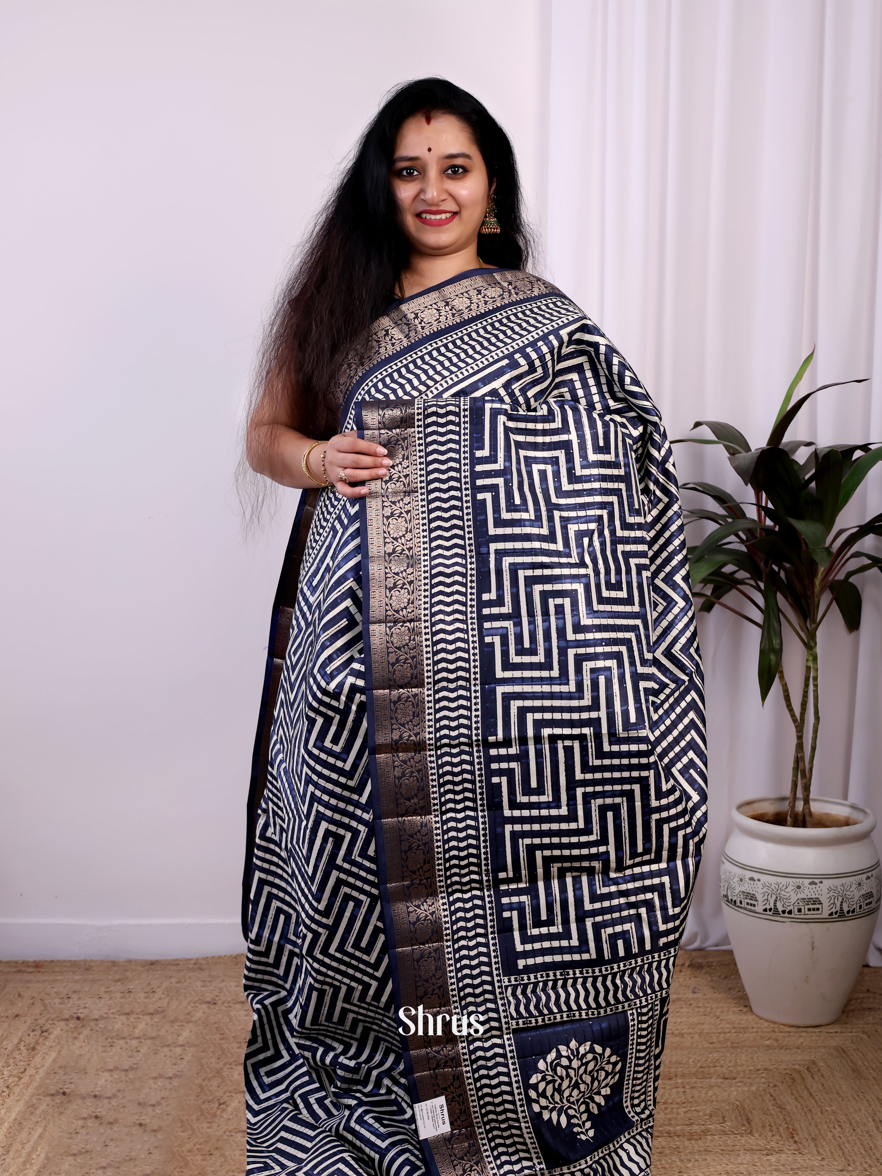 Blue - Semi Tussar Saree - Shop on Shrus.com