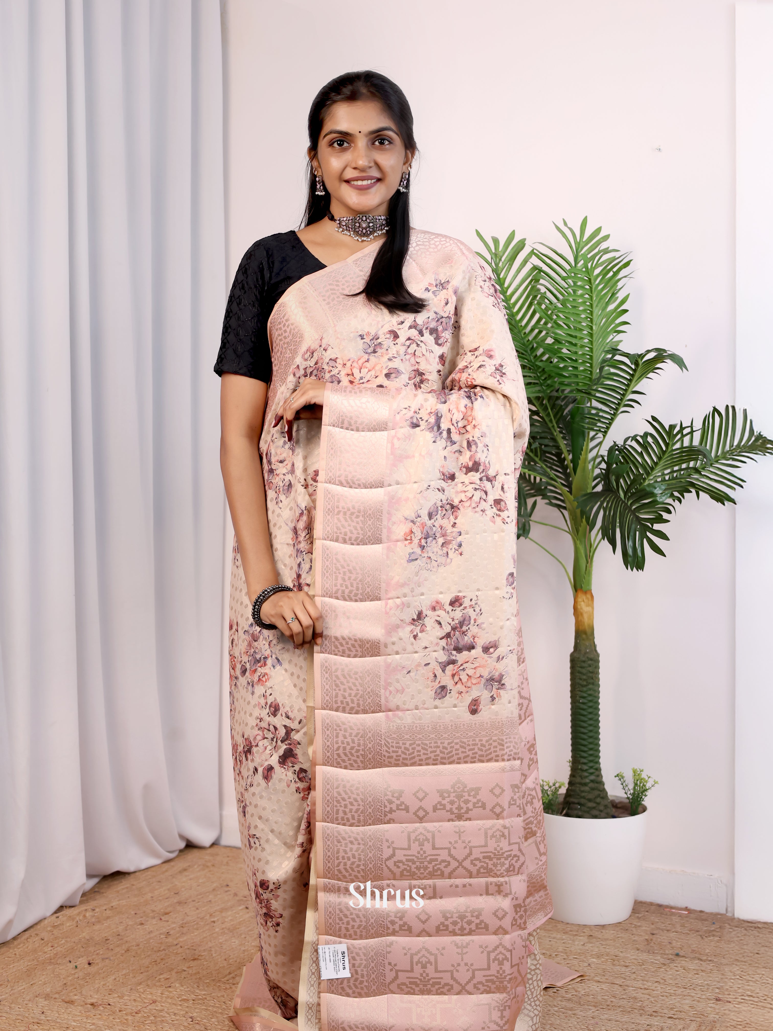Lite Pink lavender - Printed chanderi Saree