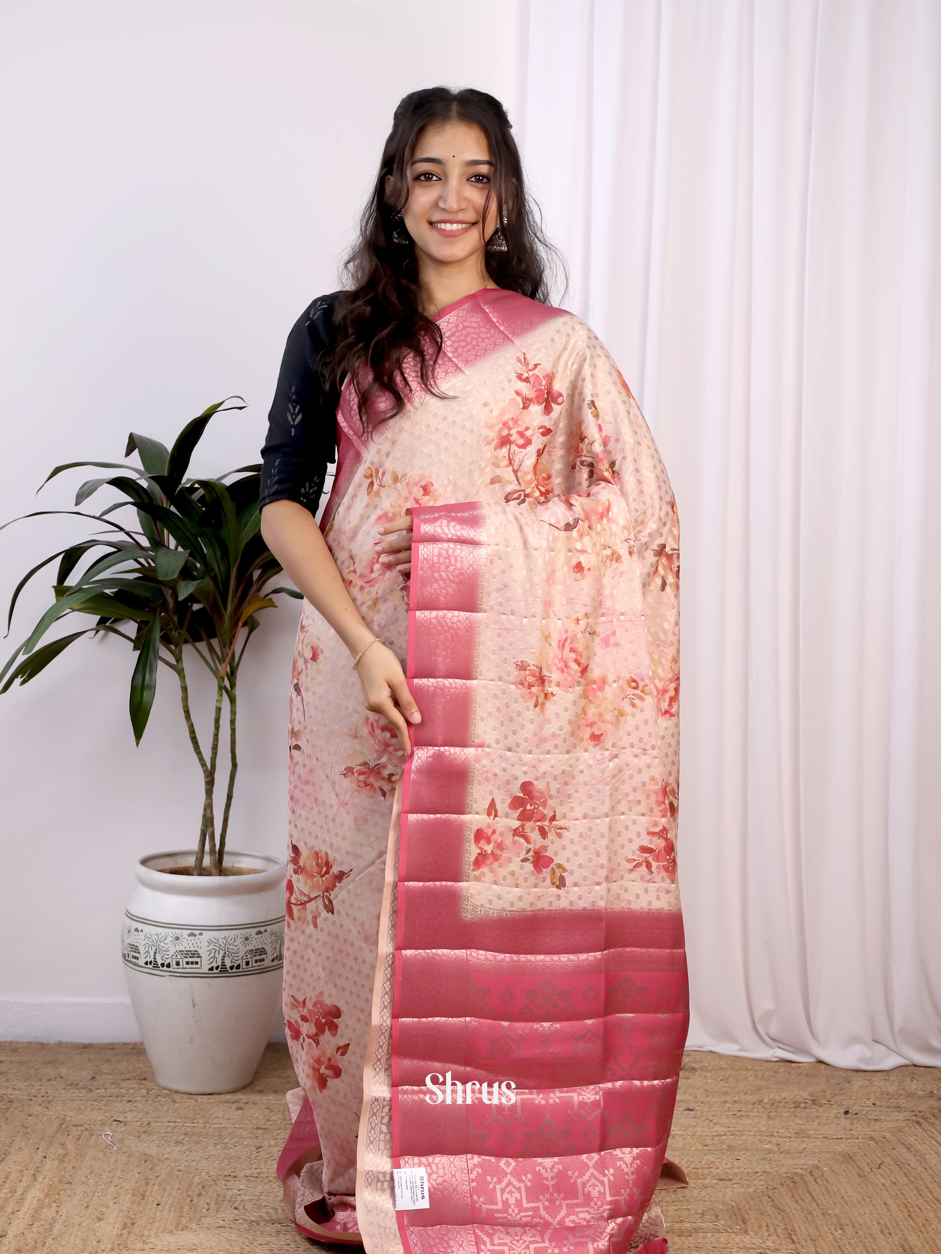 Lite & Dark Pink - Printed chanderi Saree - Shop on Shrus.com