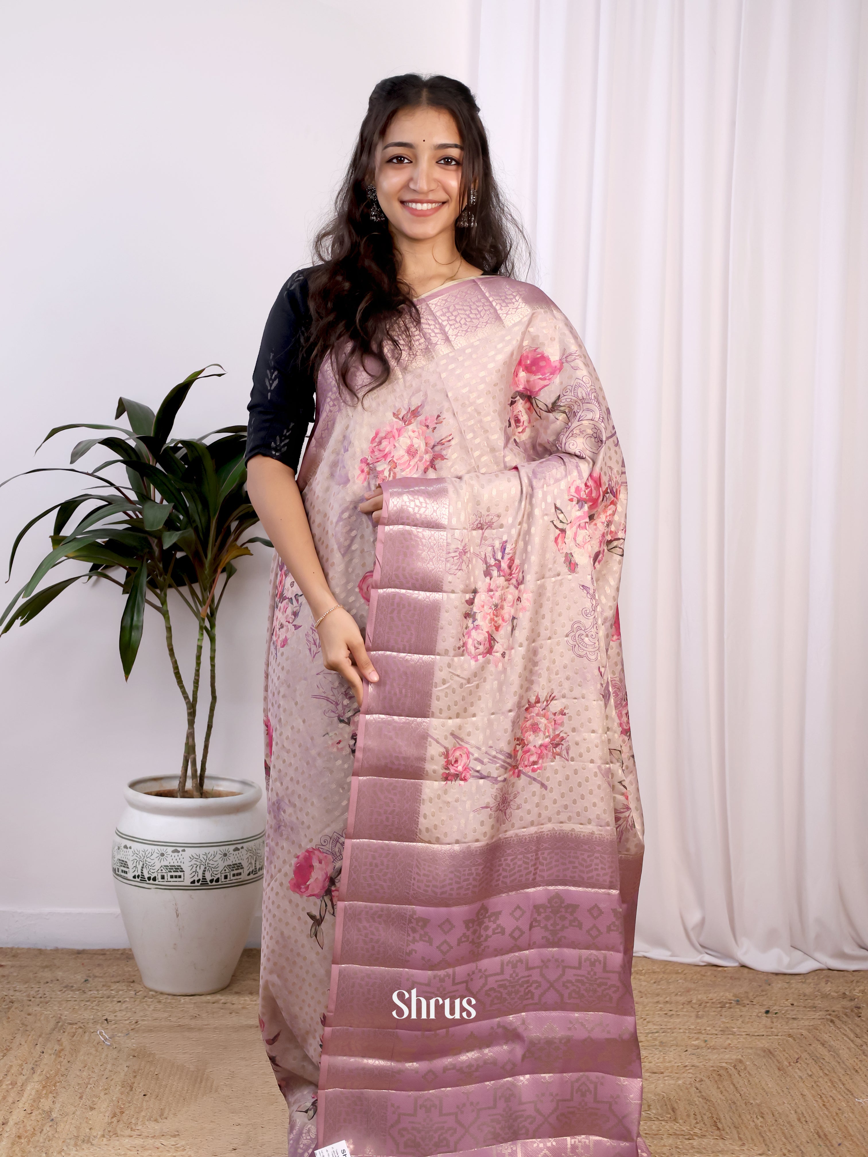 Lavender - Printed chanderi Saree - Shop on Shrus.com