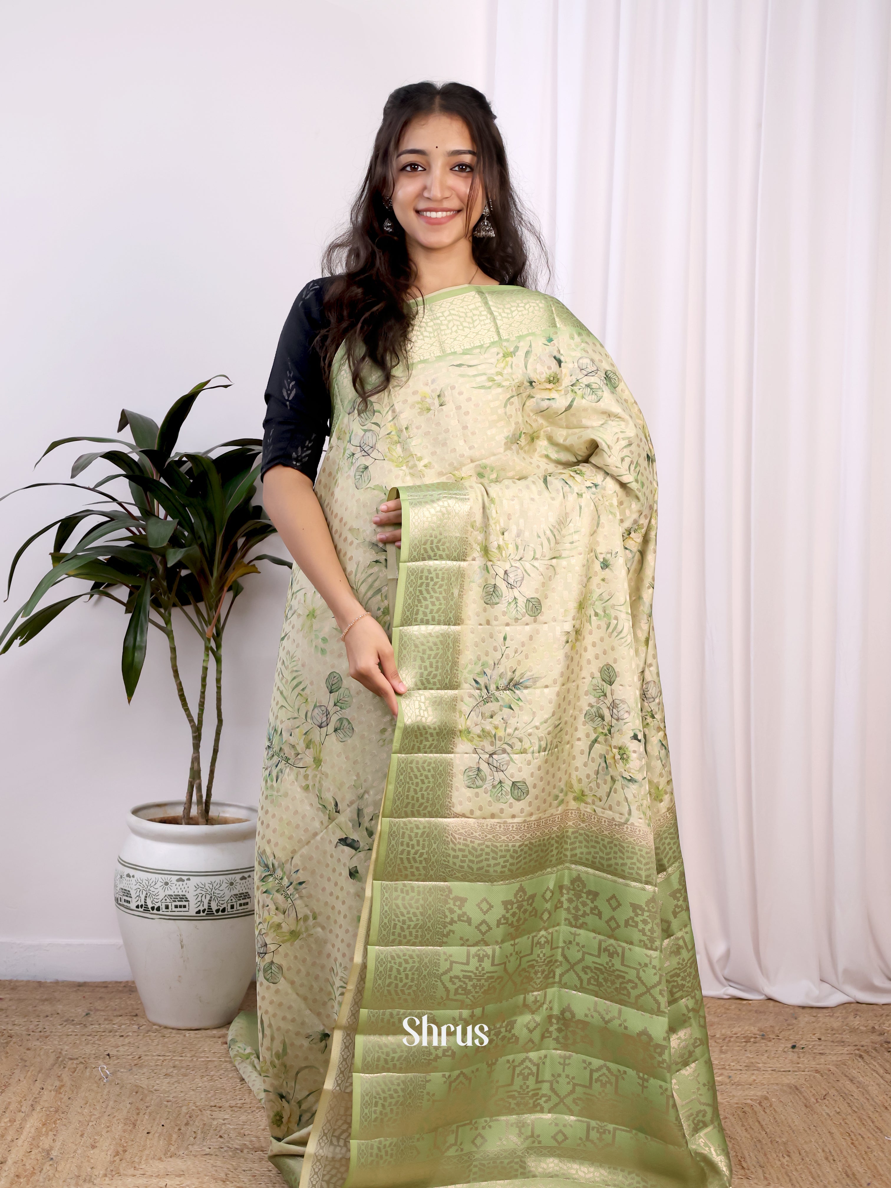 Lite Green- Printed chanderi Saree - Shop on Shrus.com