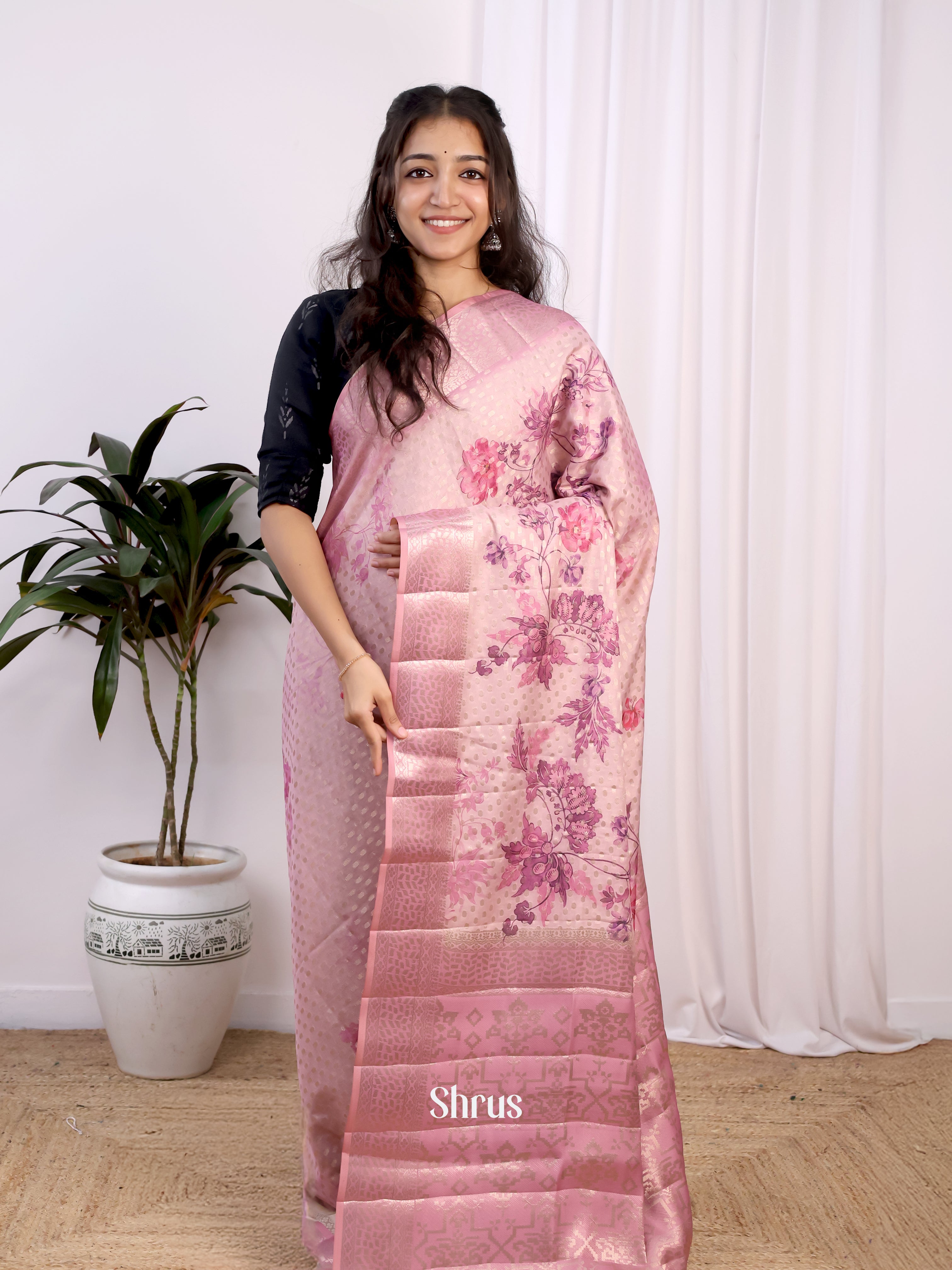 Purple - Printed chanderi Saree - Shop on Shrus.com
