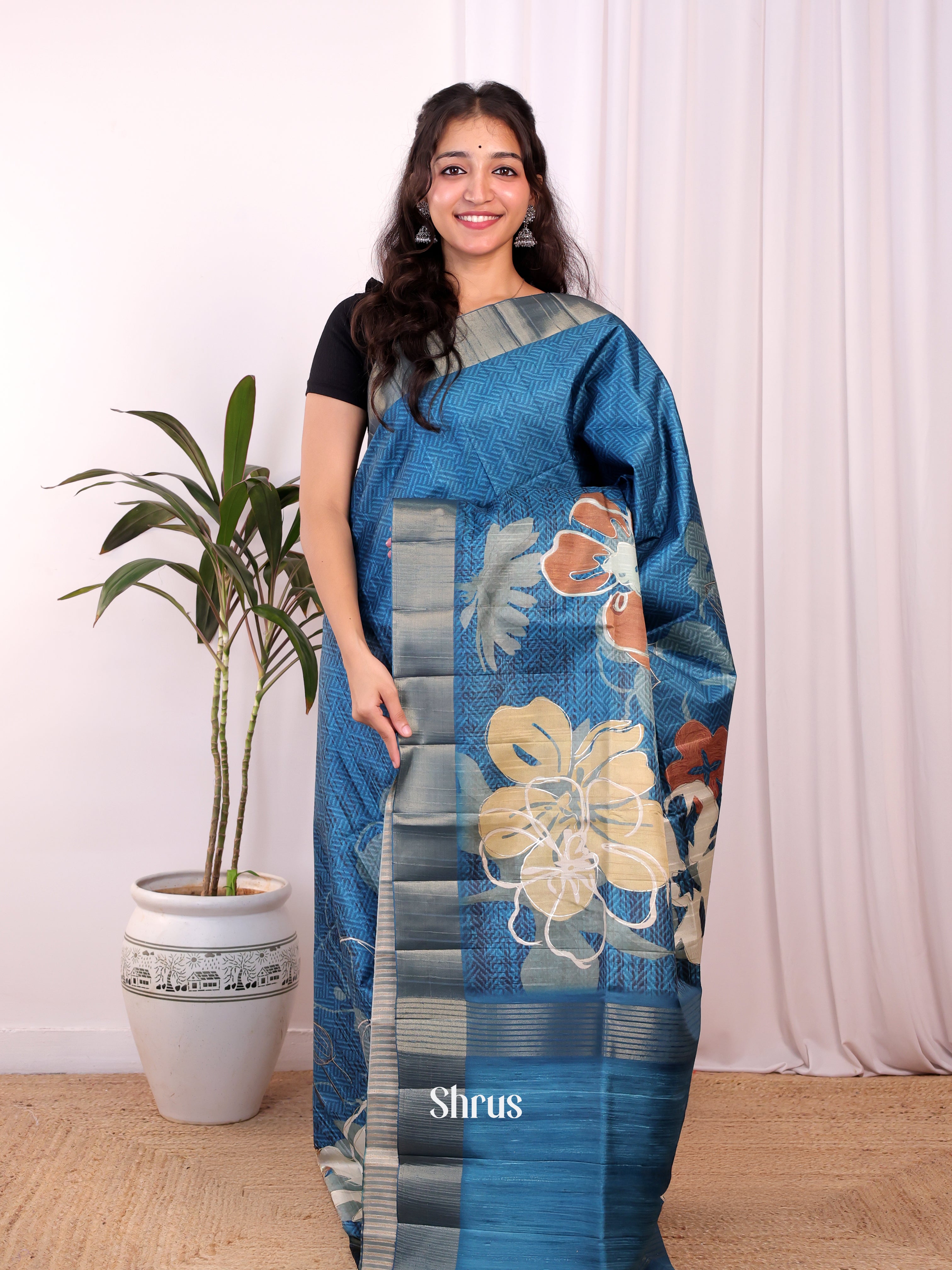 Blue- Moonga Saree - Shop on Shrus.com