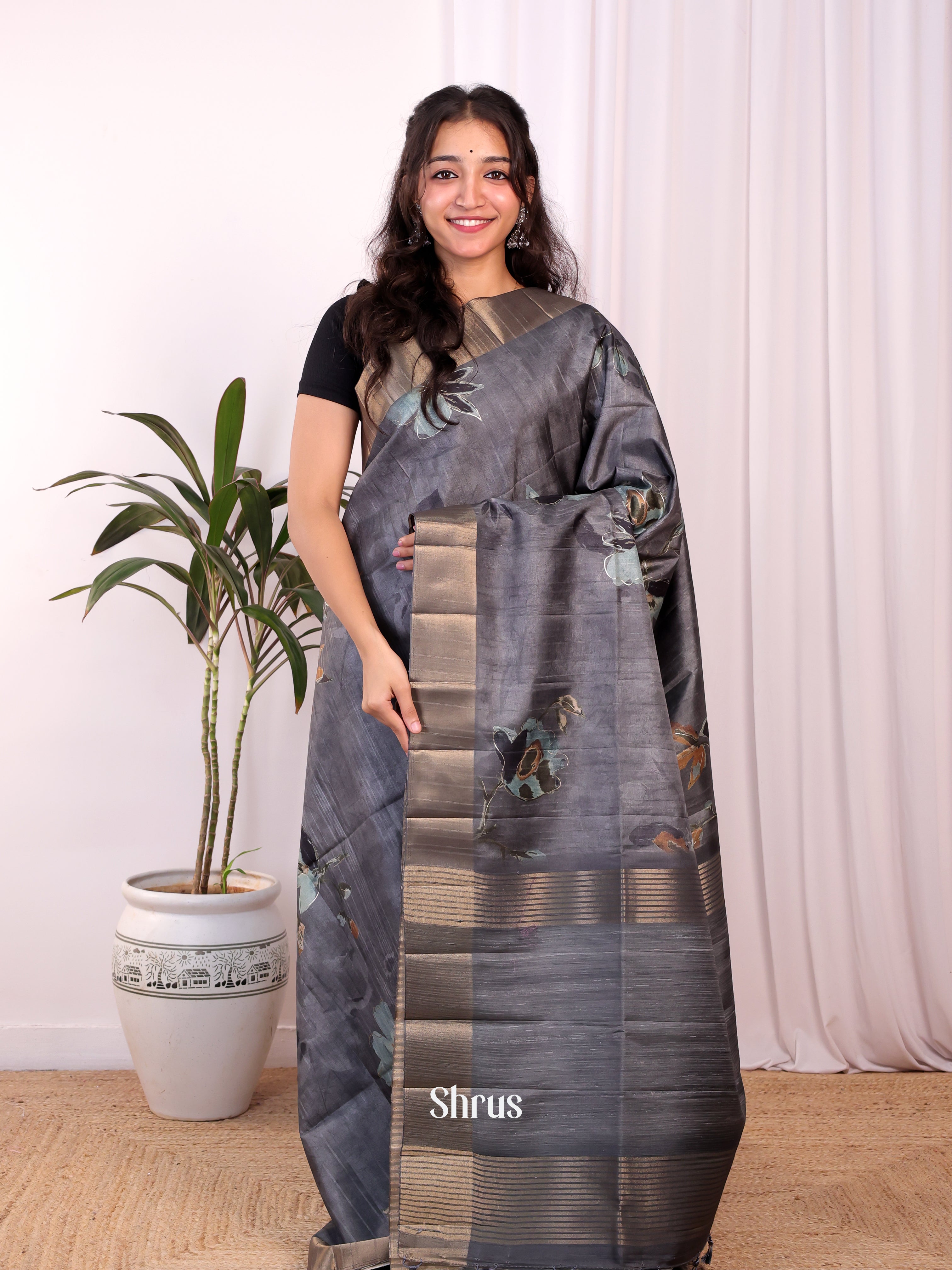 Black- Moonga Saree - Shop on Shrus.com