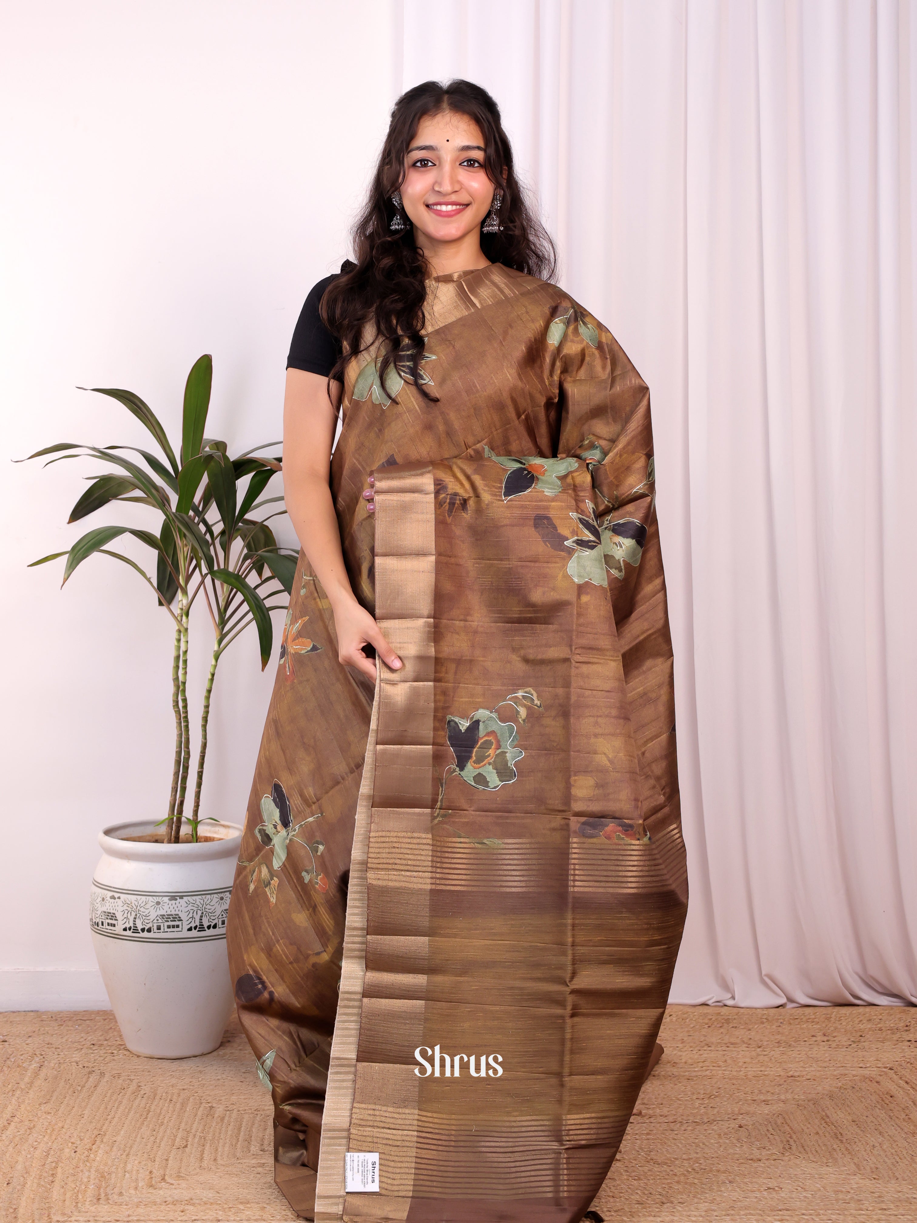 Brown - Moonga Saree - Shop on Shrus.com