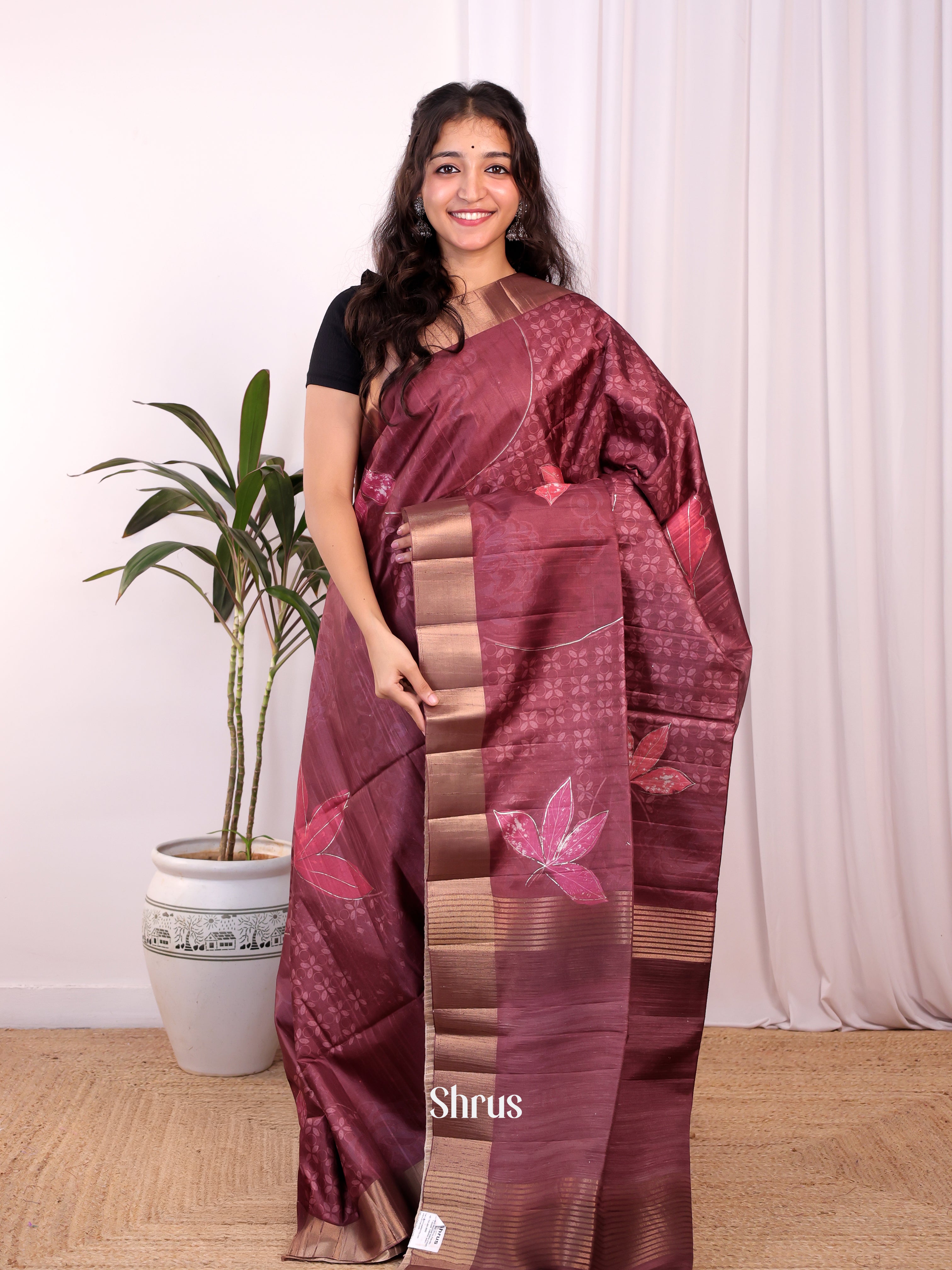 Maroon - Moonga Saree - Shop on Shrus.com