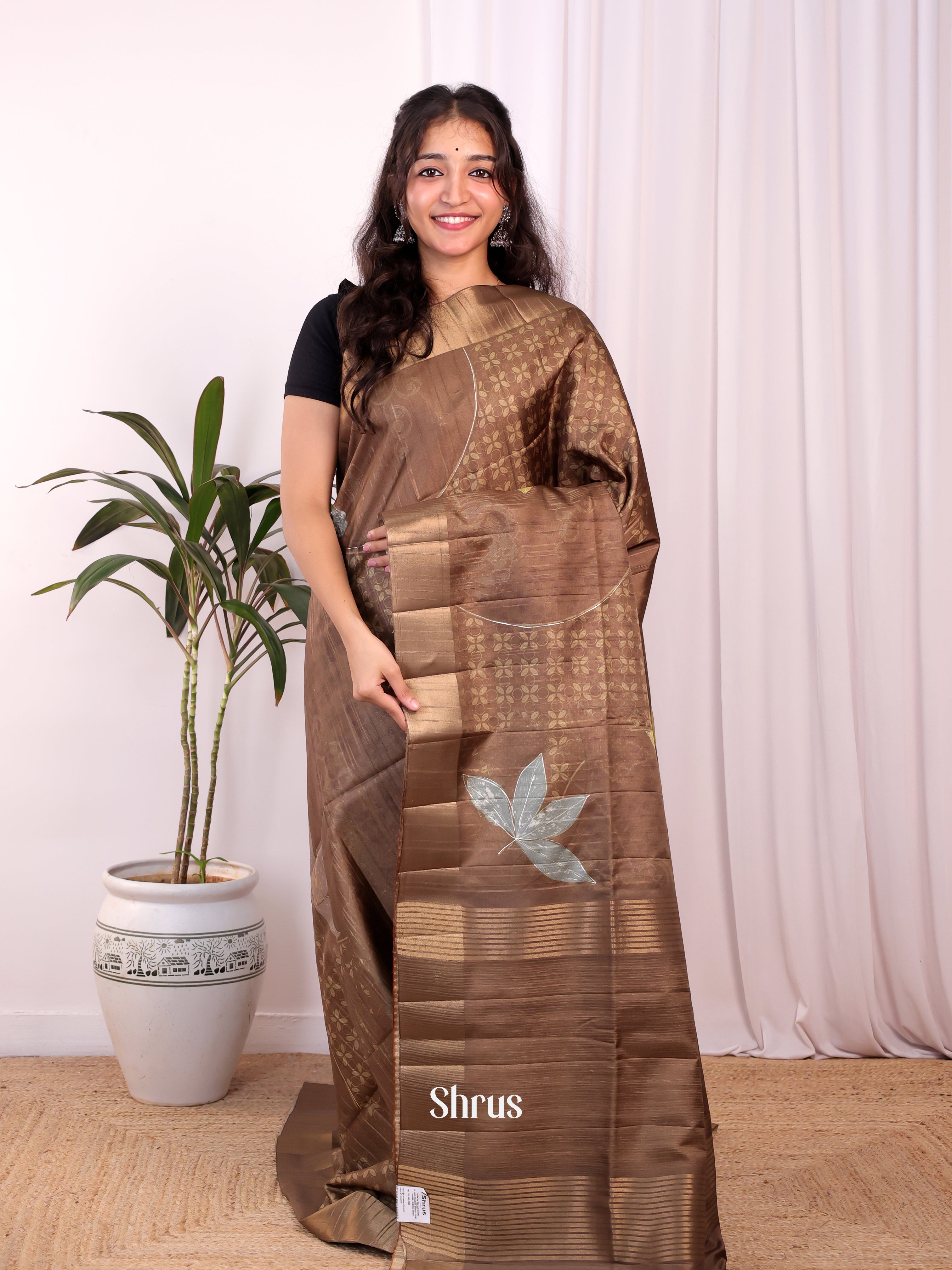 Brown - Moonga Saree - Shop on Shrus.com